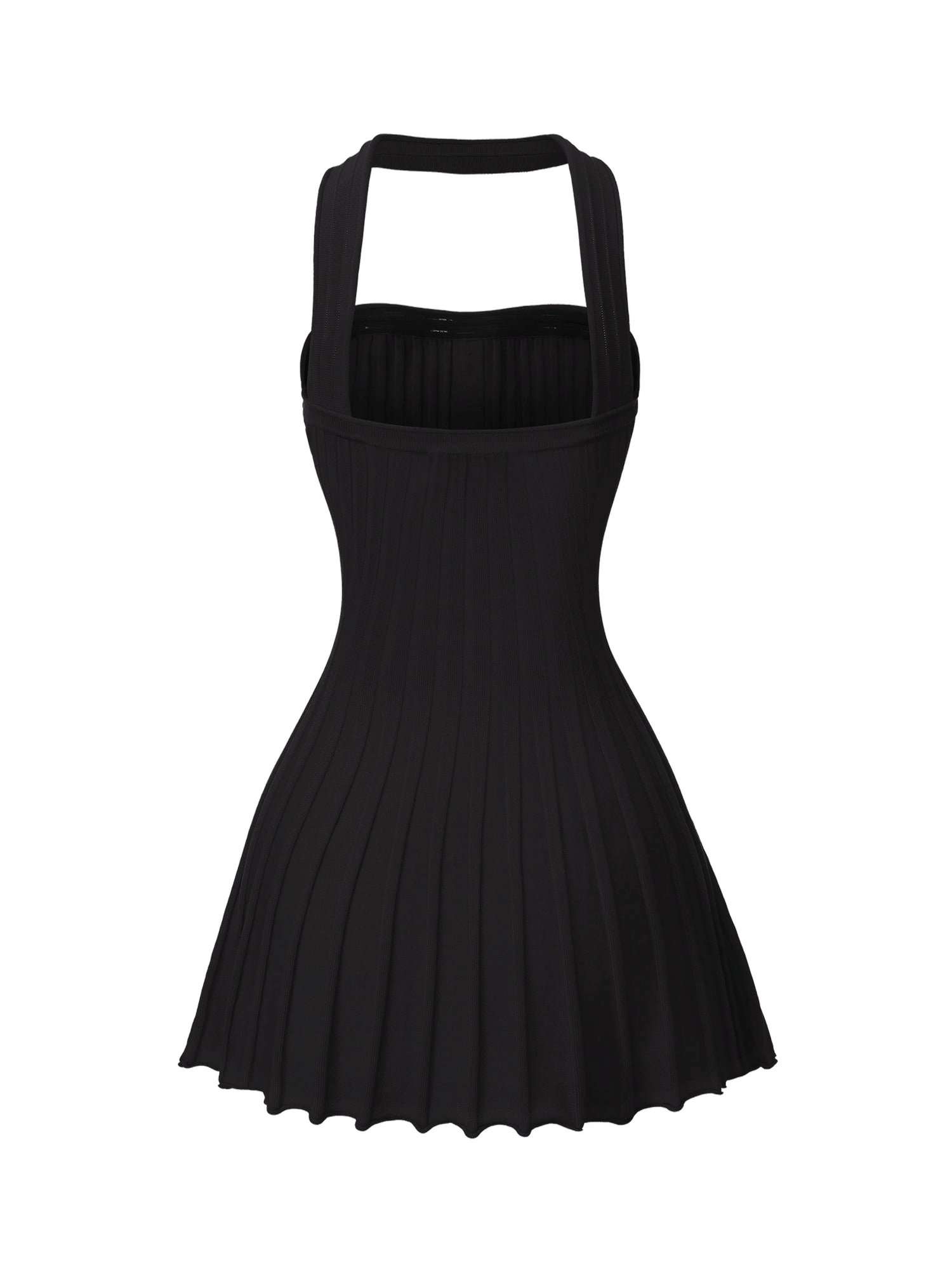 Ava Reverse Halter Black Knit Flared Dress made by Nana Jacqueline