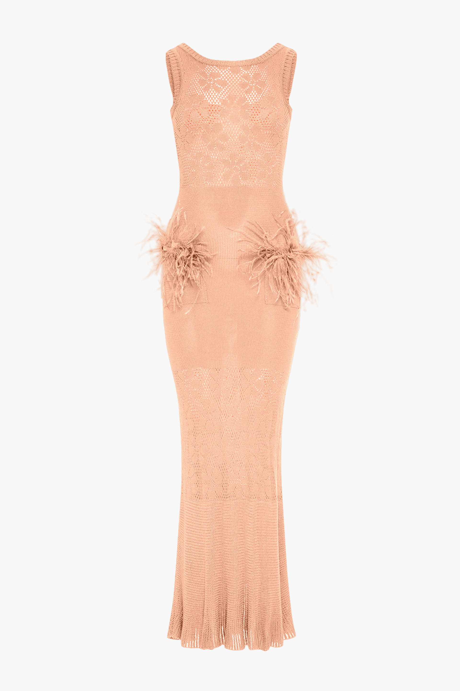 Vanilla Peach Knit Dress With Feathers made by ANDREEVA