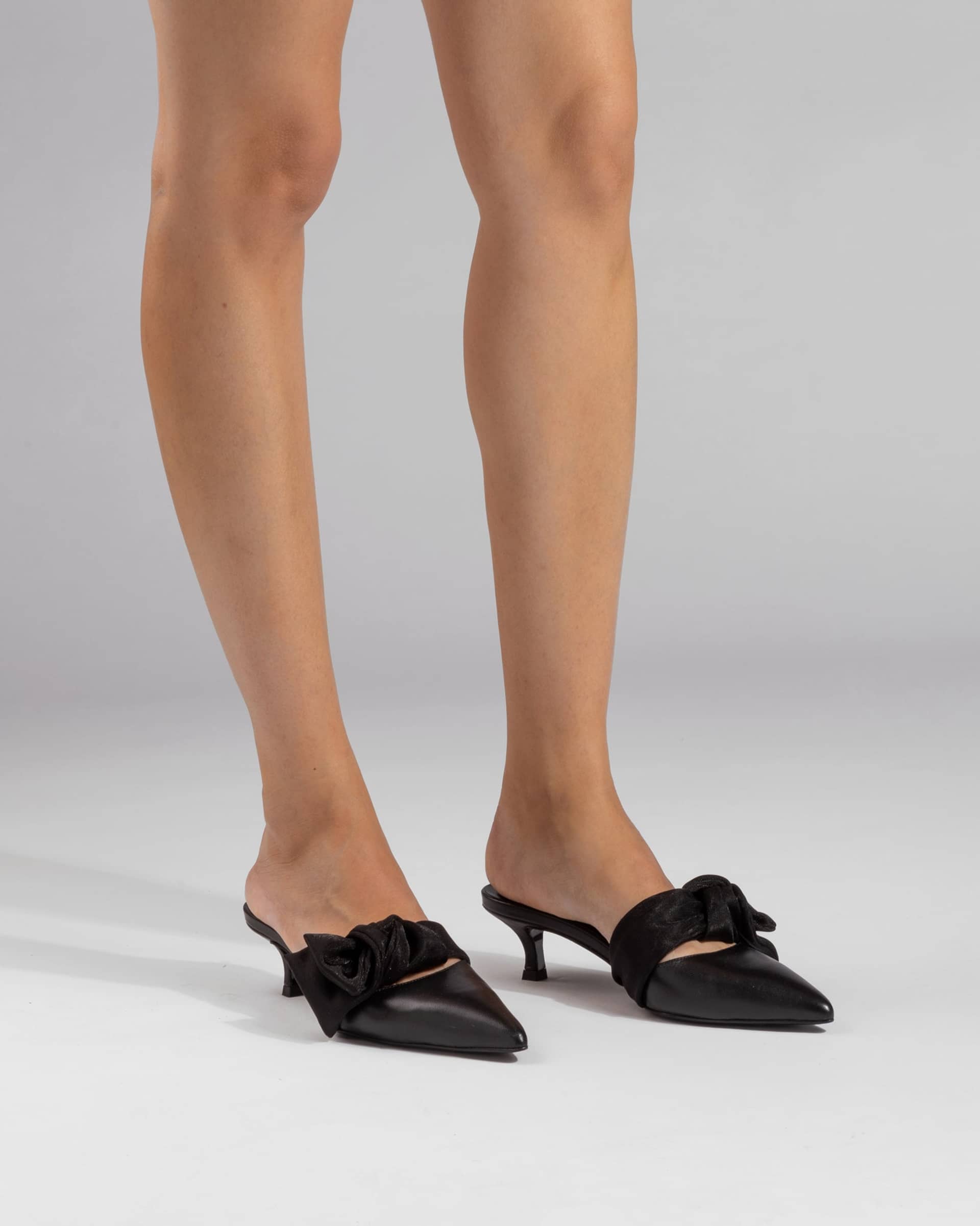 Side Tie Mule 45 Black Nappa And Mesh made by ATANA