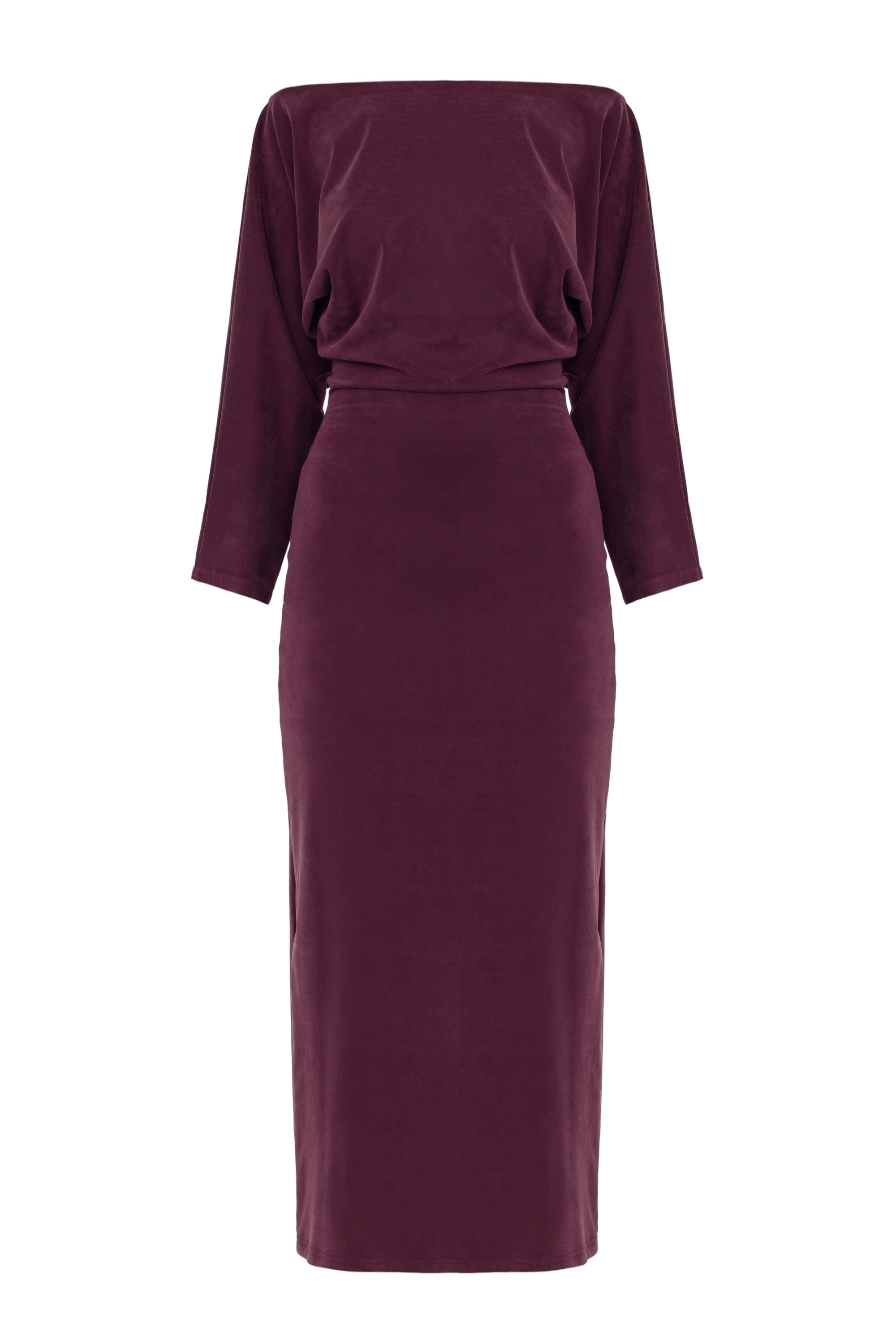 THEA Grape Purple Off-Shoulder Midi Dress With Long Sleeves made by UNDRESS