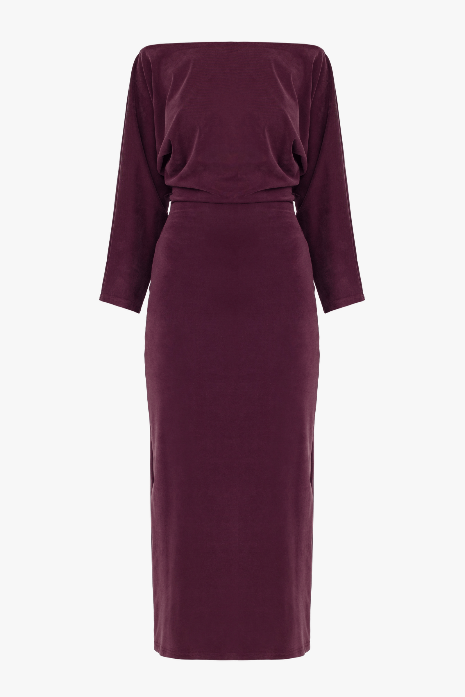 THEA Grape Purple Off-Shoulder Midi Dress With Long Sleeves made by UNDRESS