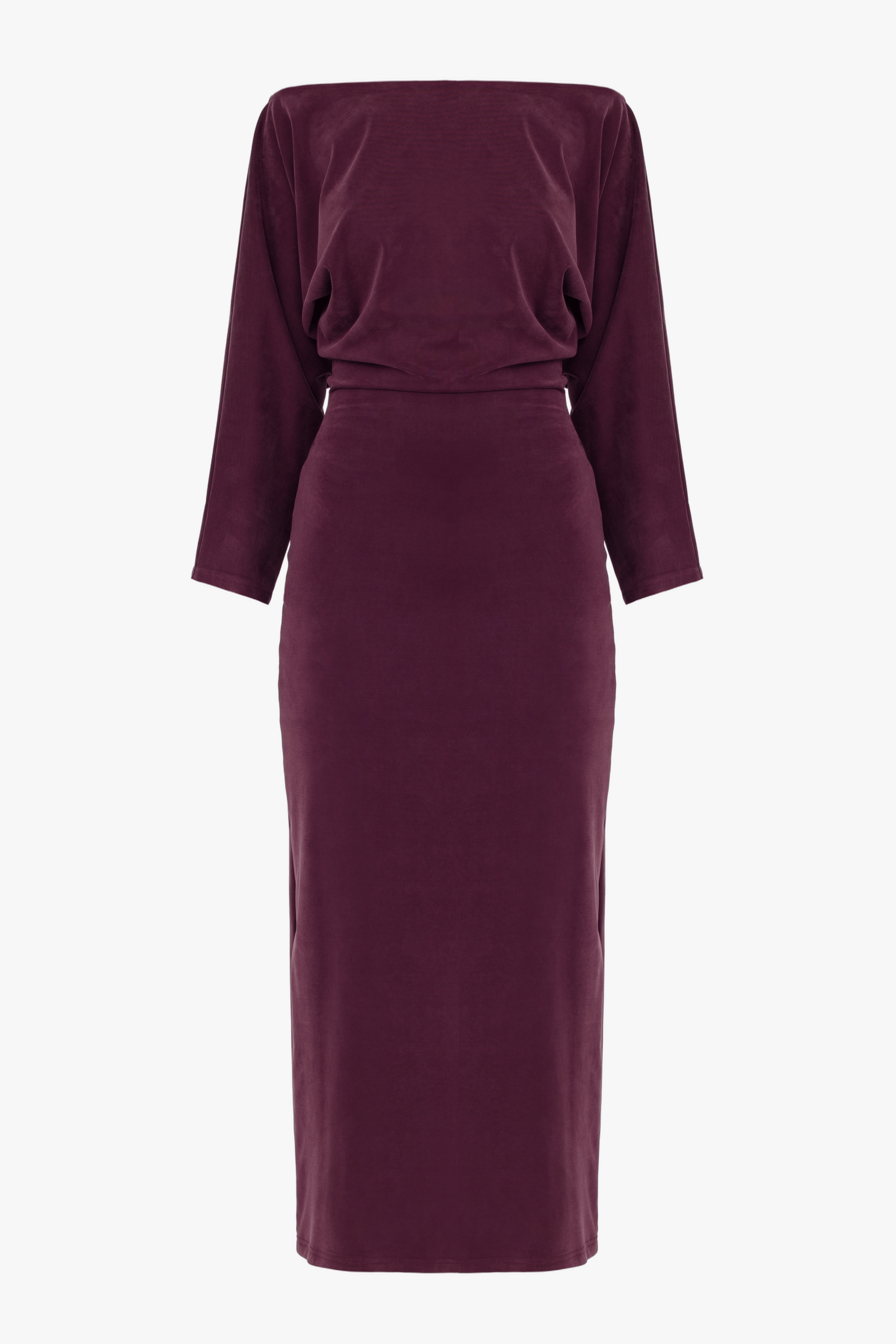 THEA Grape Purple Off-Shoulder Midi Dress With Long Sleeves made by UNDRESS