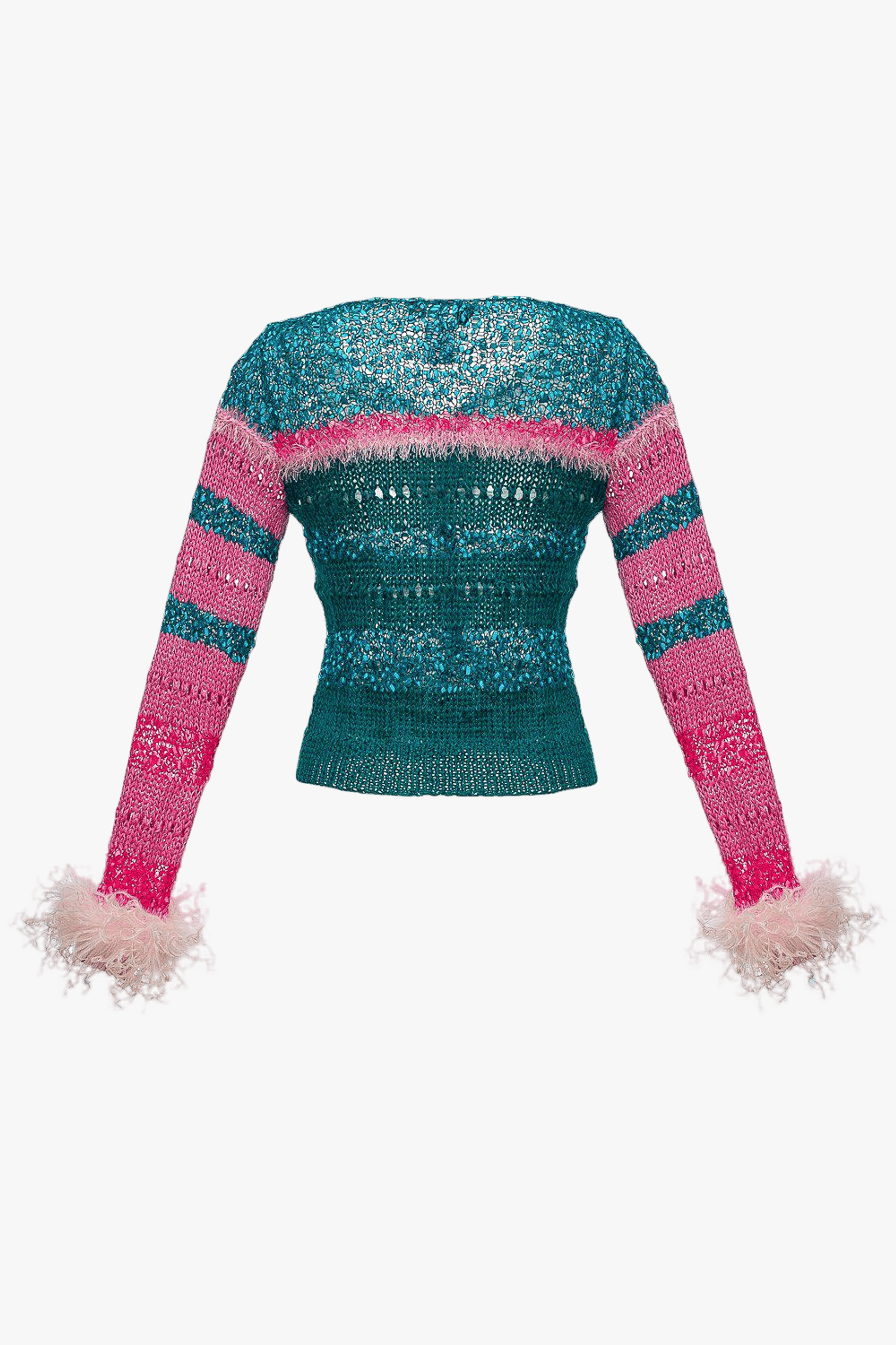 California Sundown Handmade Knit Sweater With Feathers made by ANDREEVA