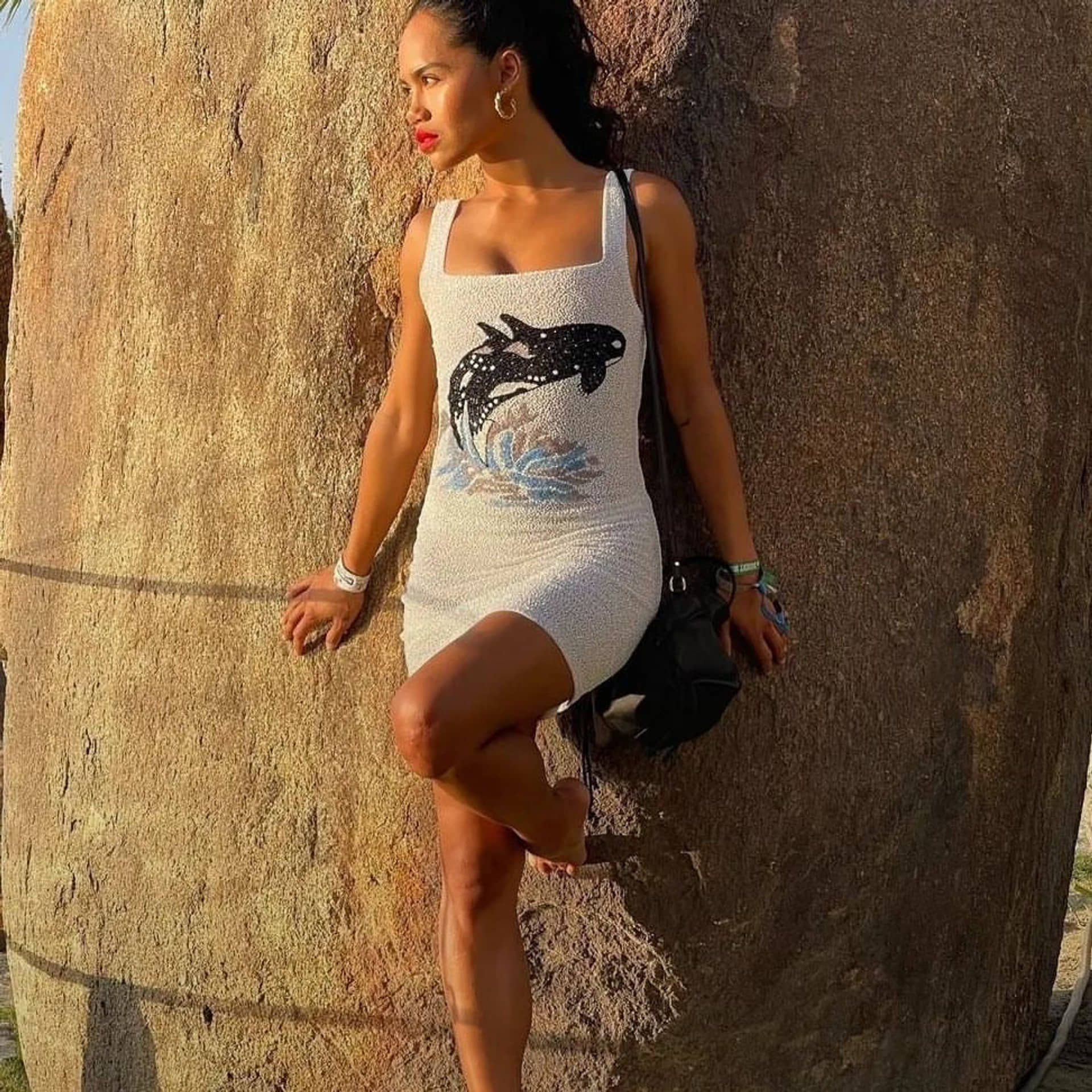 Marina Embroidered Luxury Sequin White Mini Dress in White made by Oceanus Swimwear