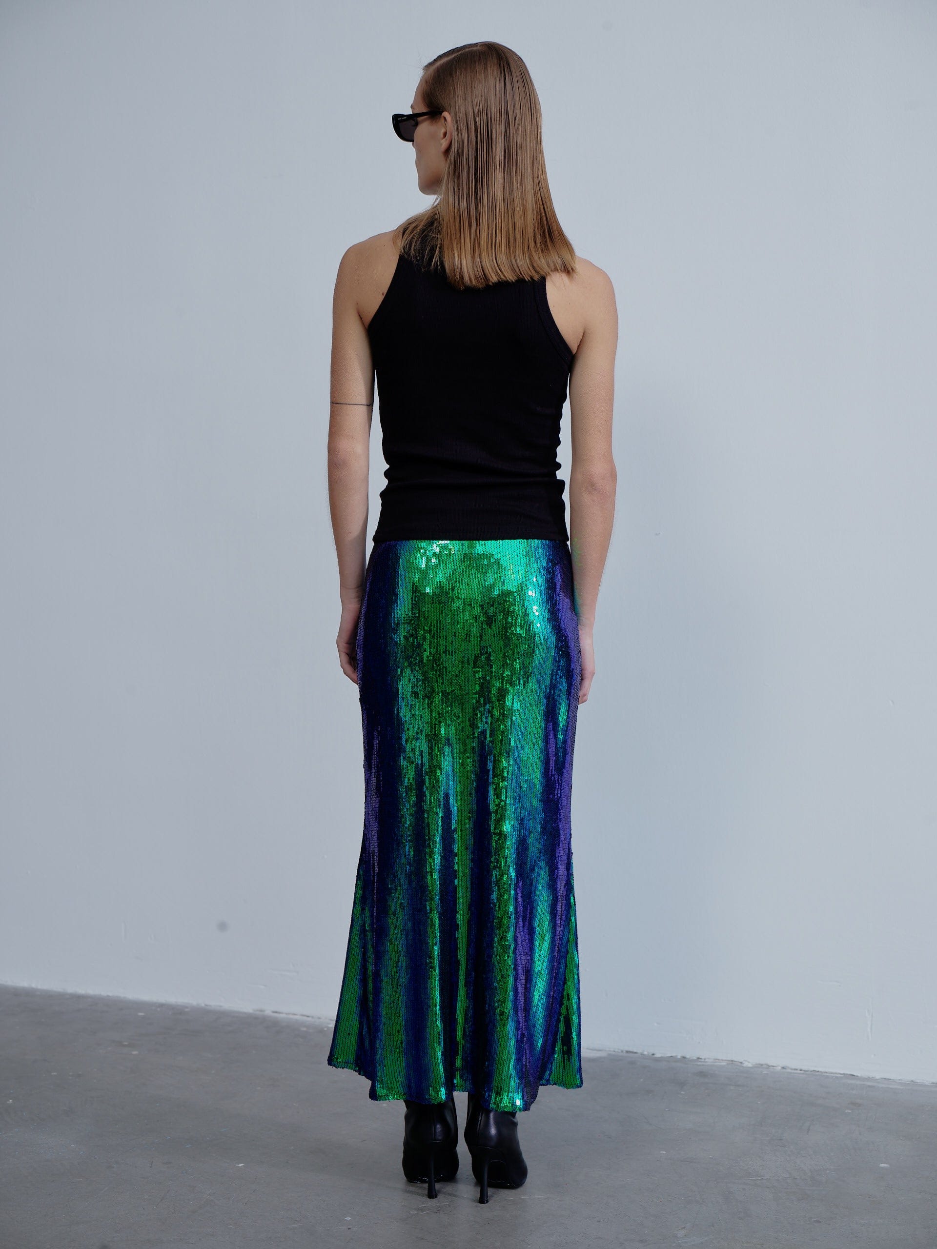 Joelle Sequin Maxi Skirt in Océan Bleu in Green made by Nazli Ceren