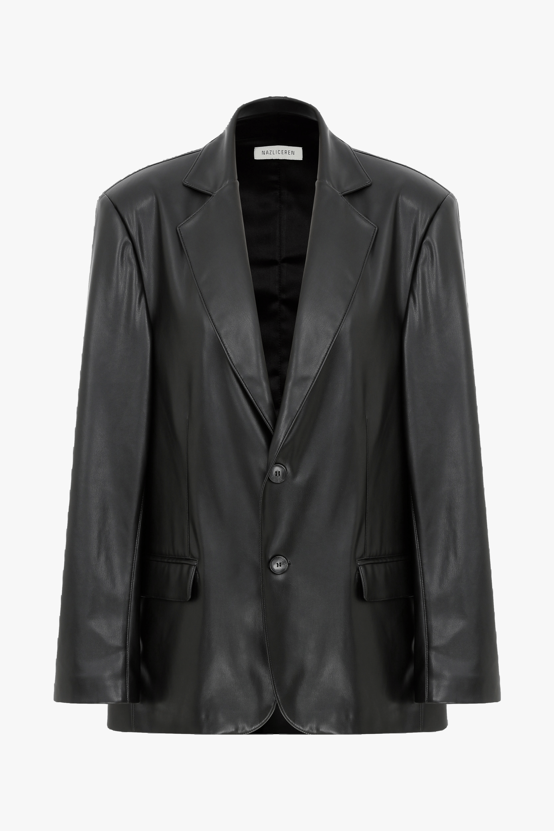 Boxy Oversize Vegan Leather Blazer in Noire in Black made by Nazli Ceren
