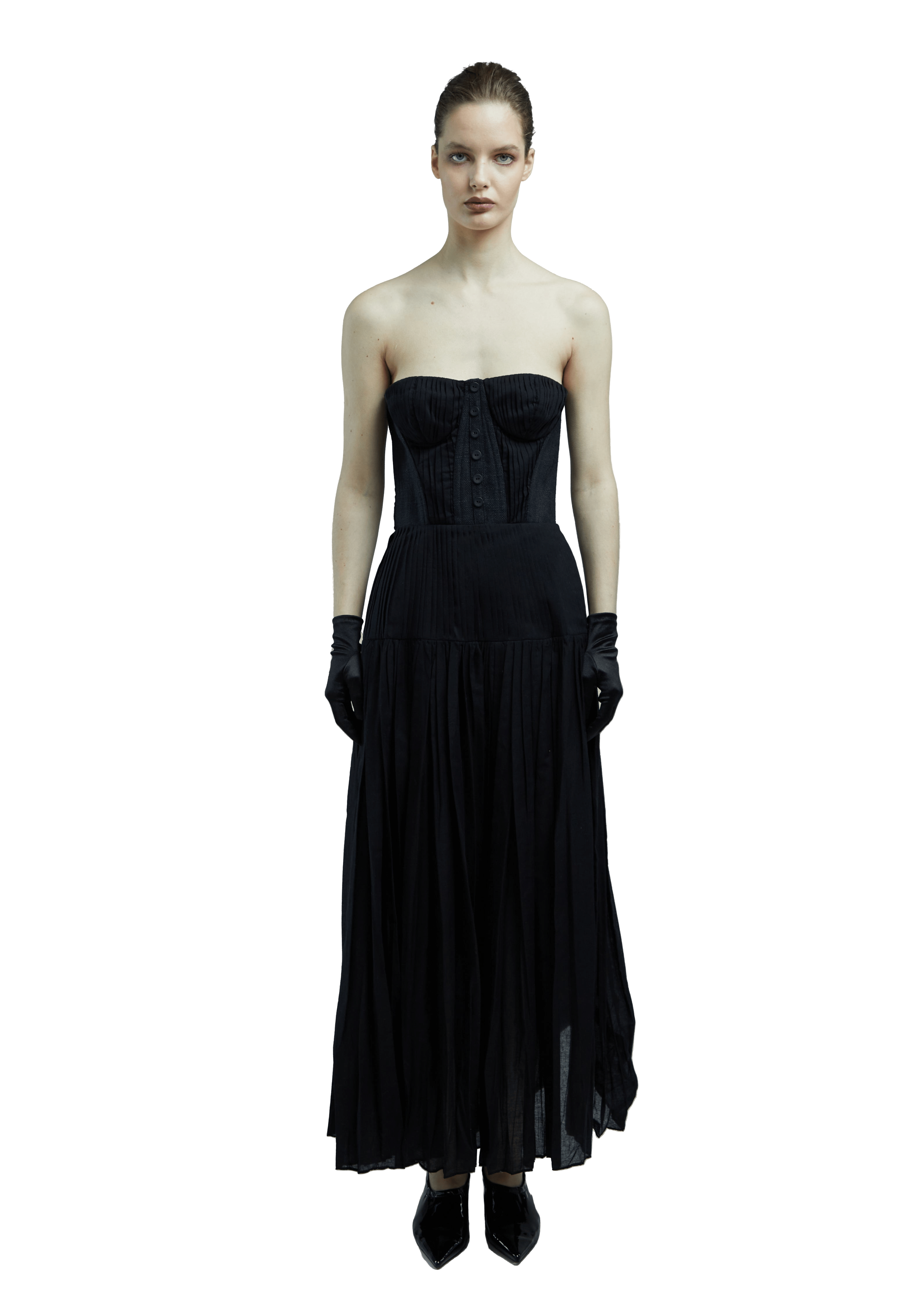 Pleated strapless dress made by Tamar Keburia