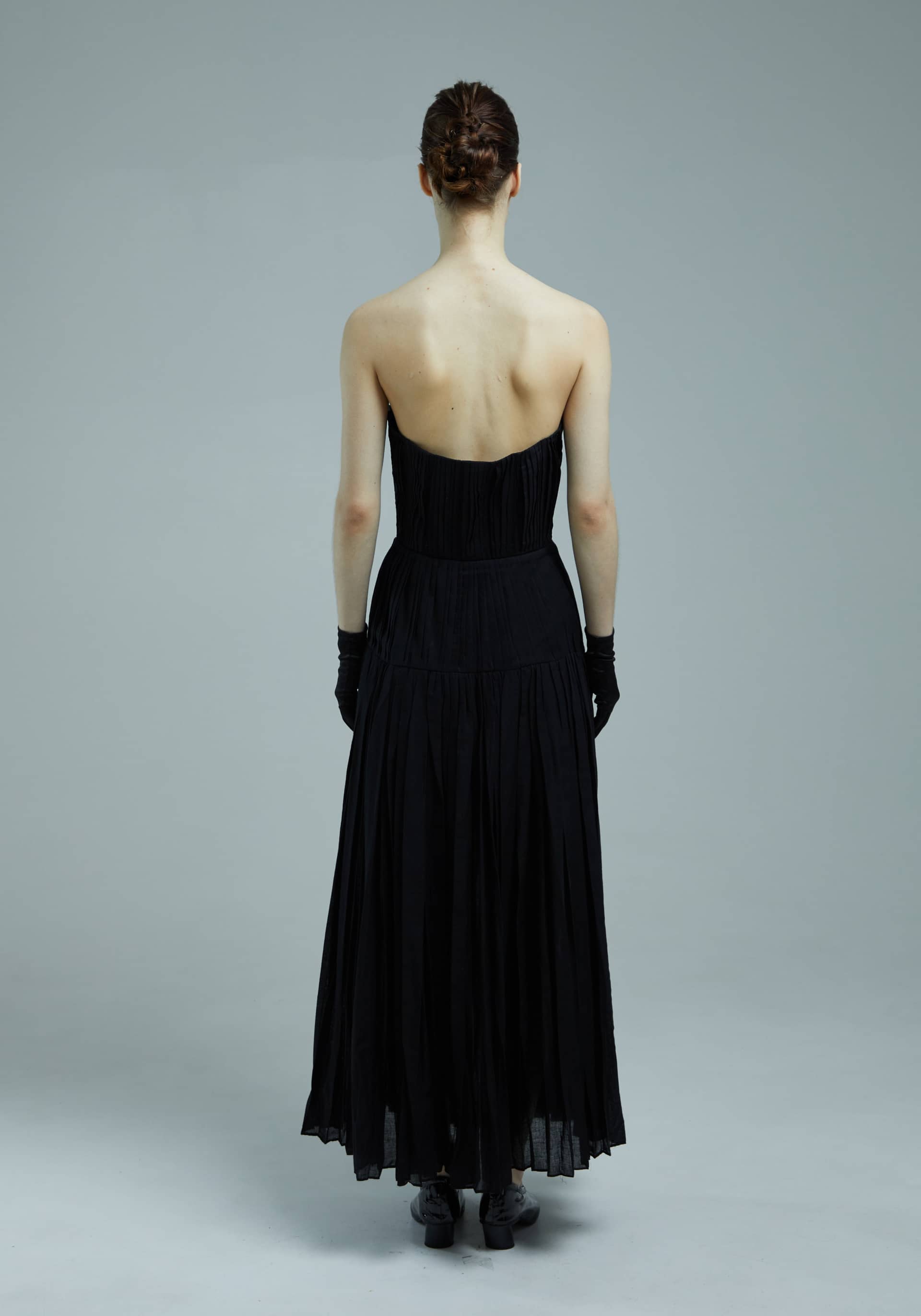 Pleated strapless dress made by Tamar Keburia