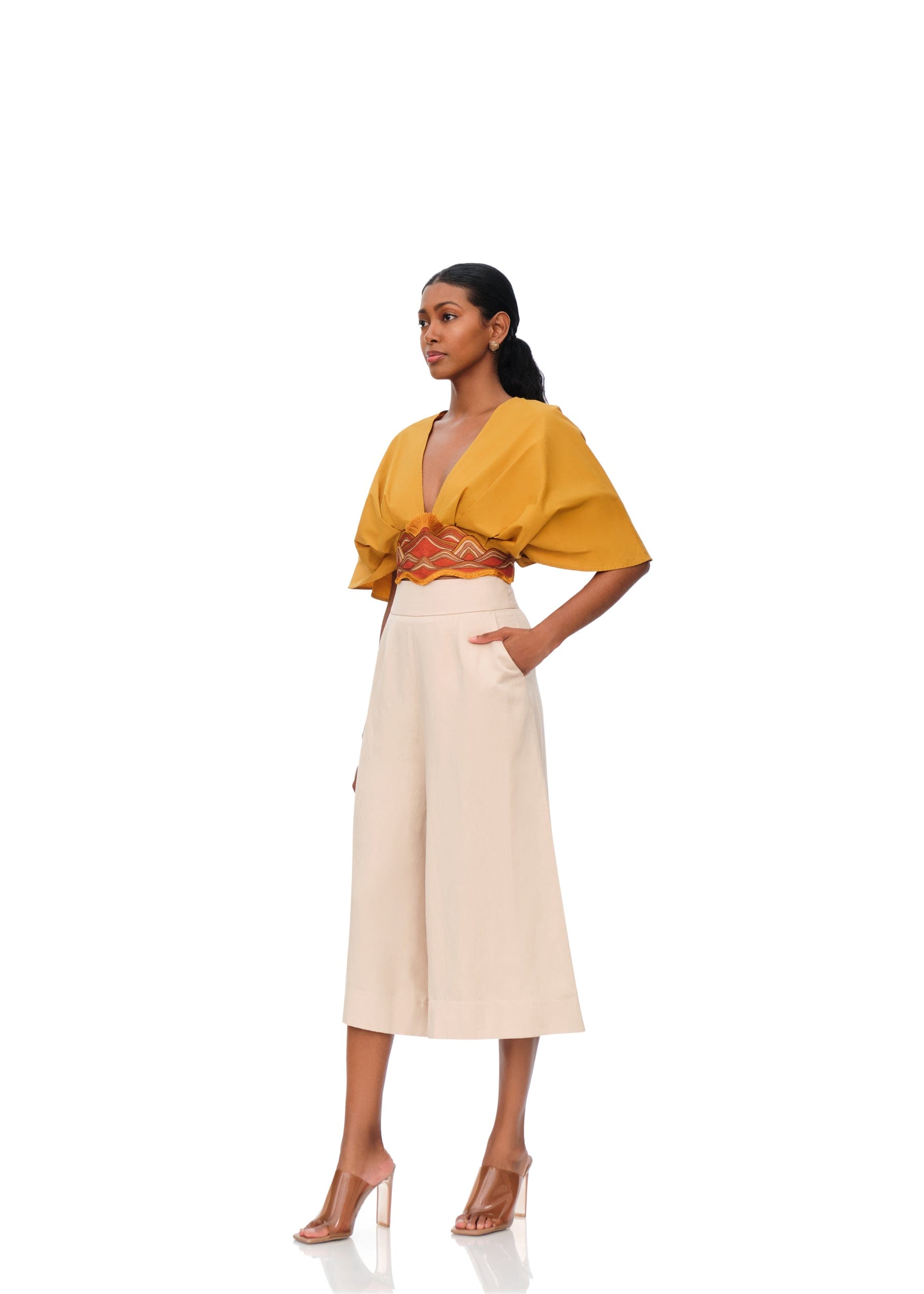 OLLA CROP TOP - MUSTARD in Yellow made by Andrea Iyamah