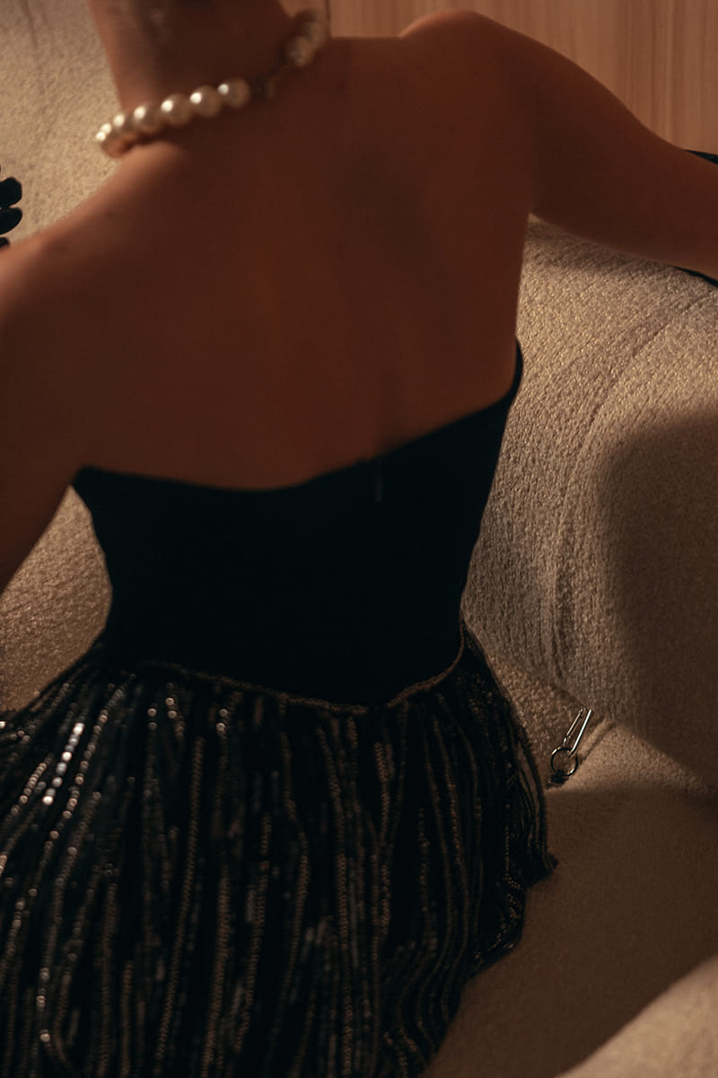 Embroidered Noir Velvet Dress made by Monika Dimova