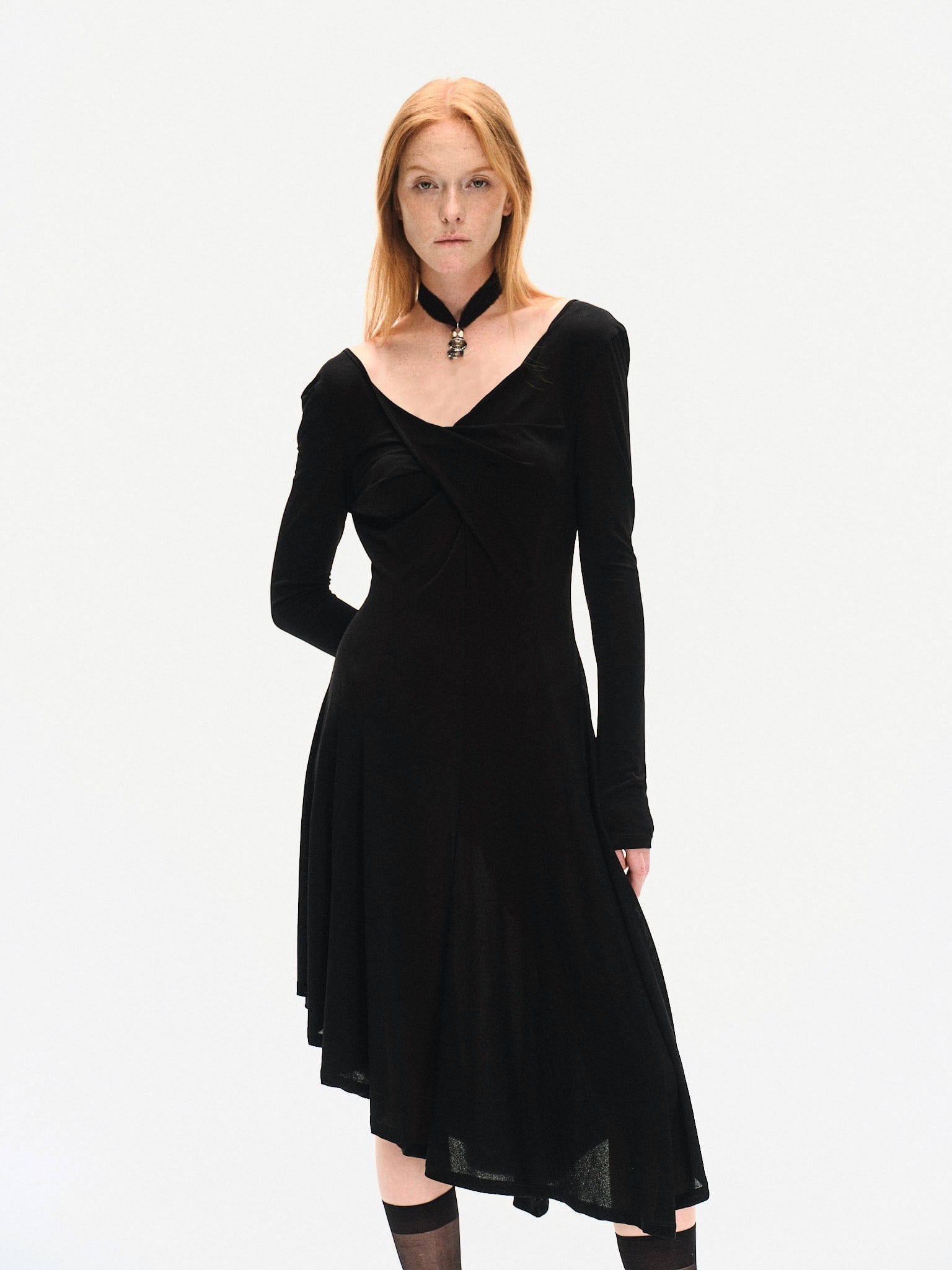 LONG SLEEVE FITTED KNIT DRESS WITH TWISTED DETAILS made by YIBRI