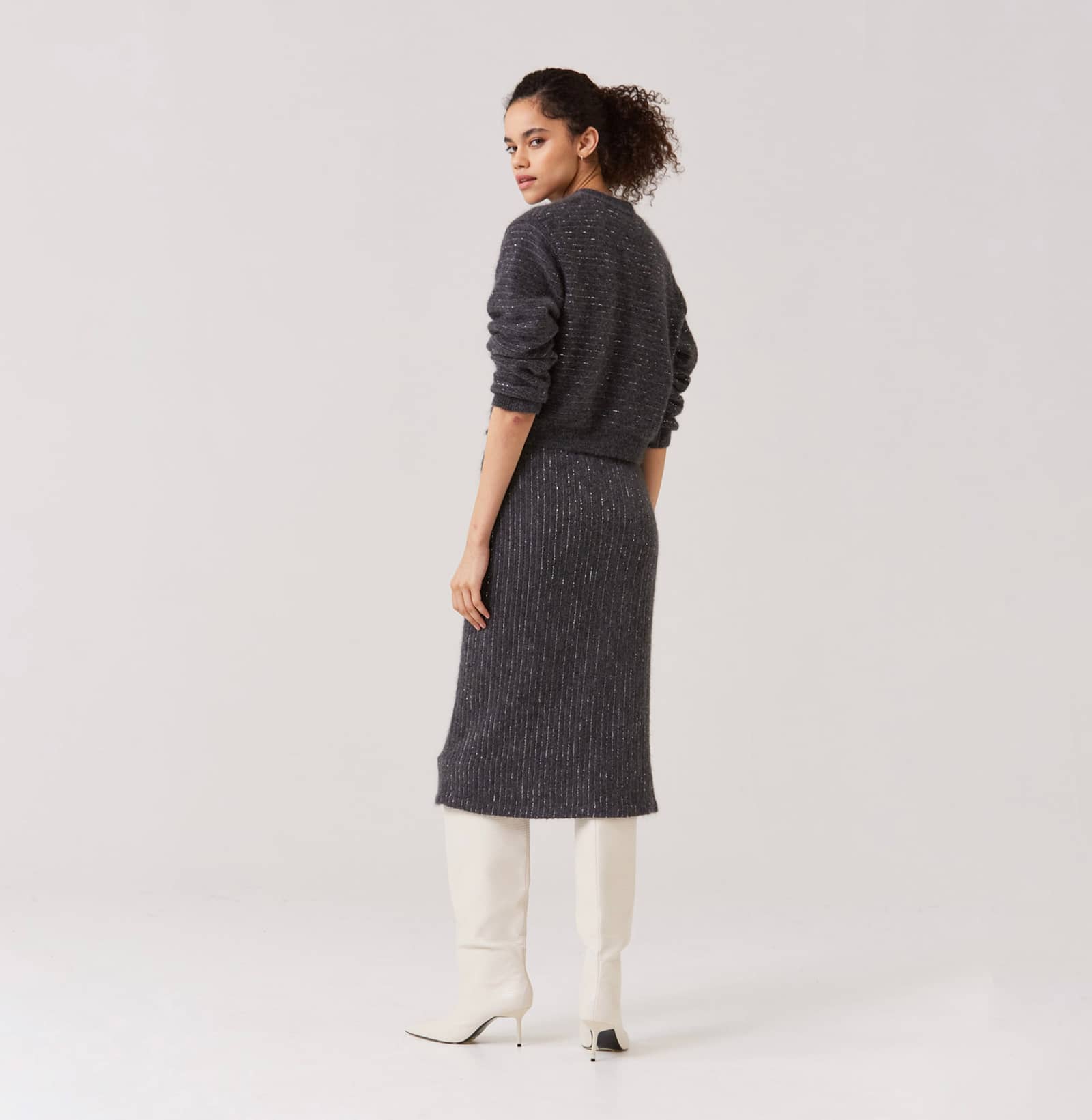 SEQUINED SHORT CARDIGAN in Grey made by CRUSH Collection