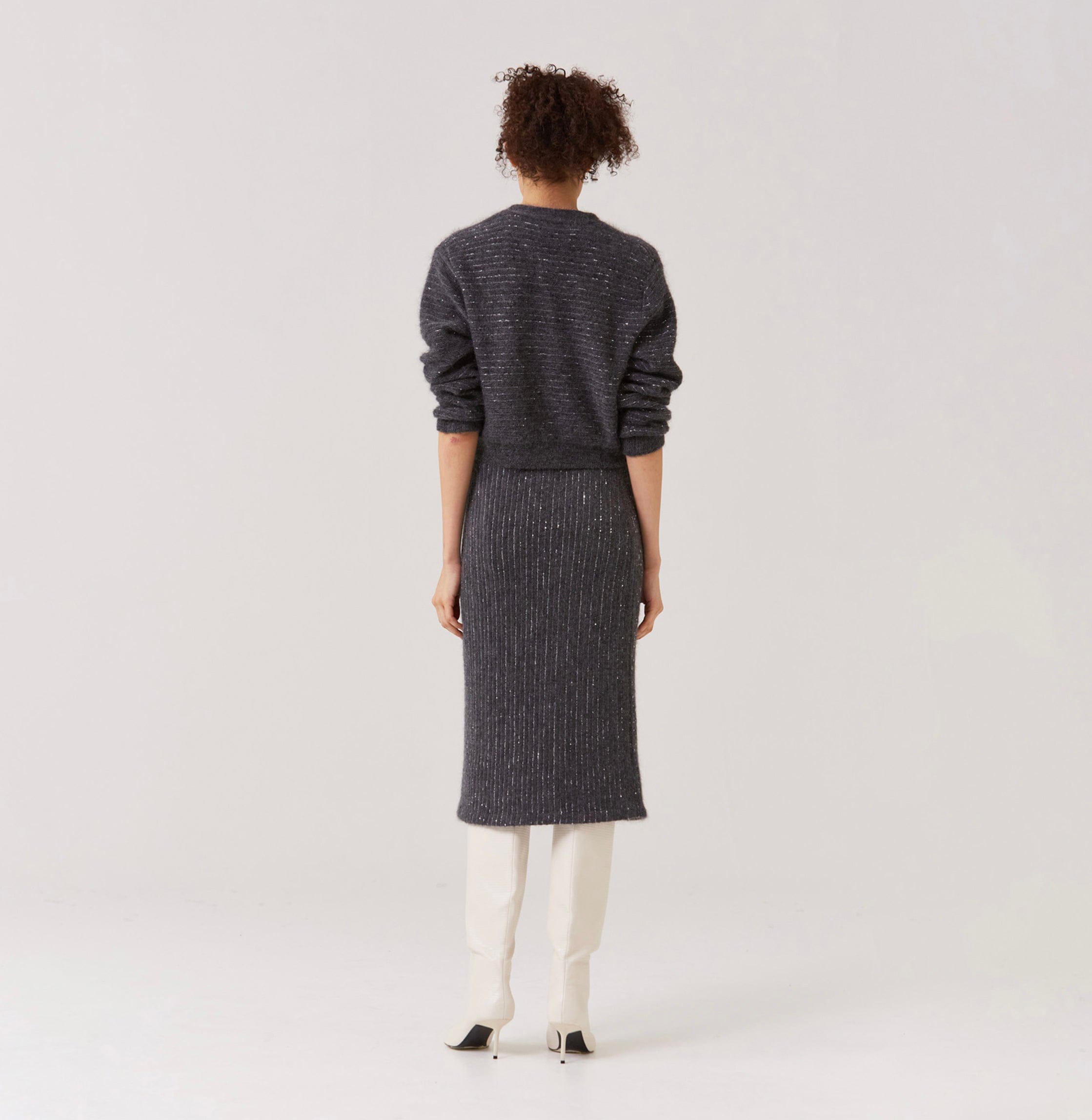 SEQUINED SHORT CARDIGAN in Grey made by CRUSH Collection