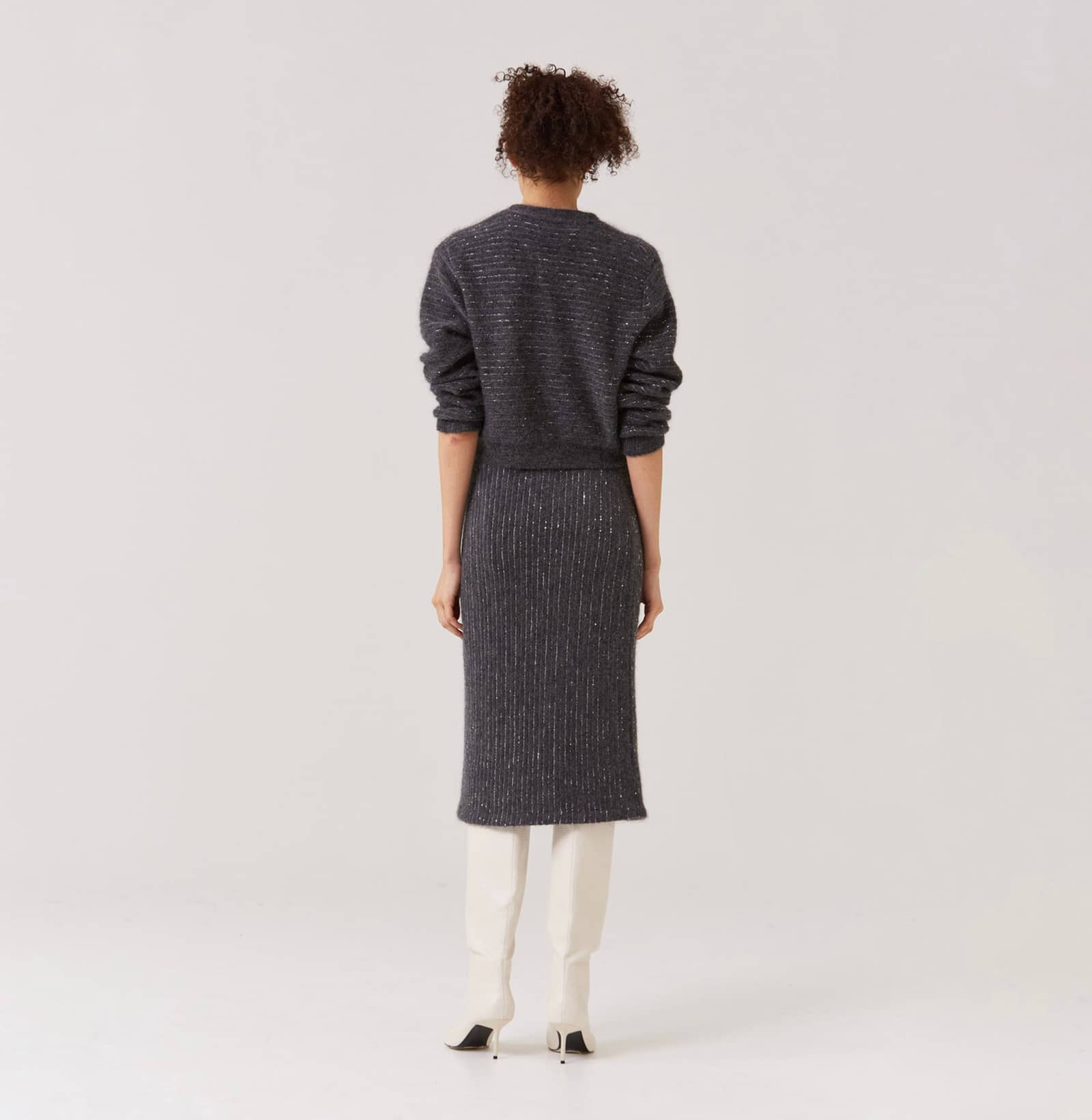 SEQUINED SHORT CARDIGAN in Grey made by CRUSH Collection