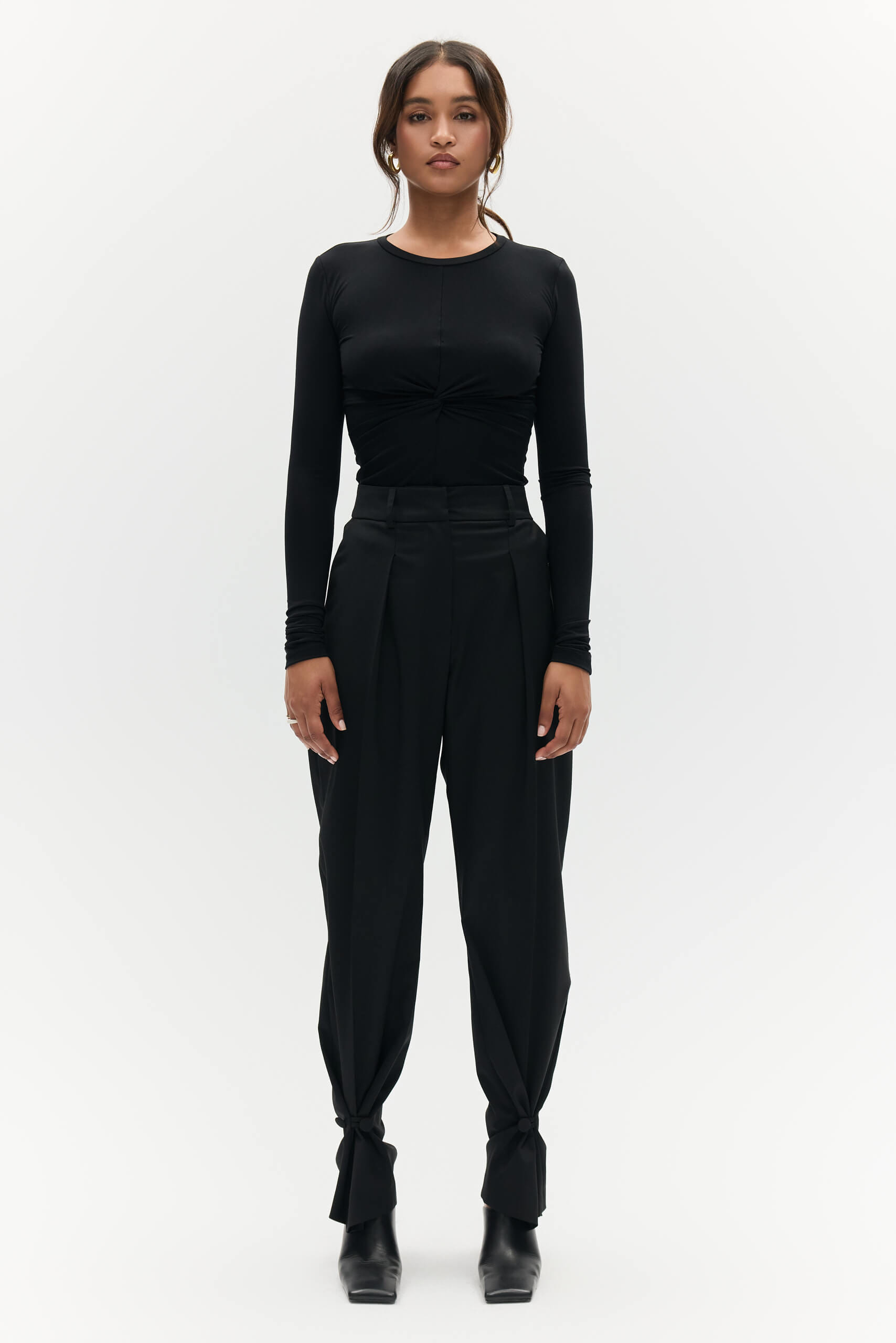 Black twisted blouse made by BENU Studio