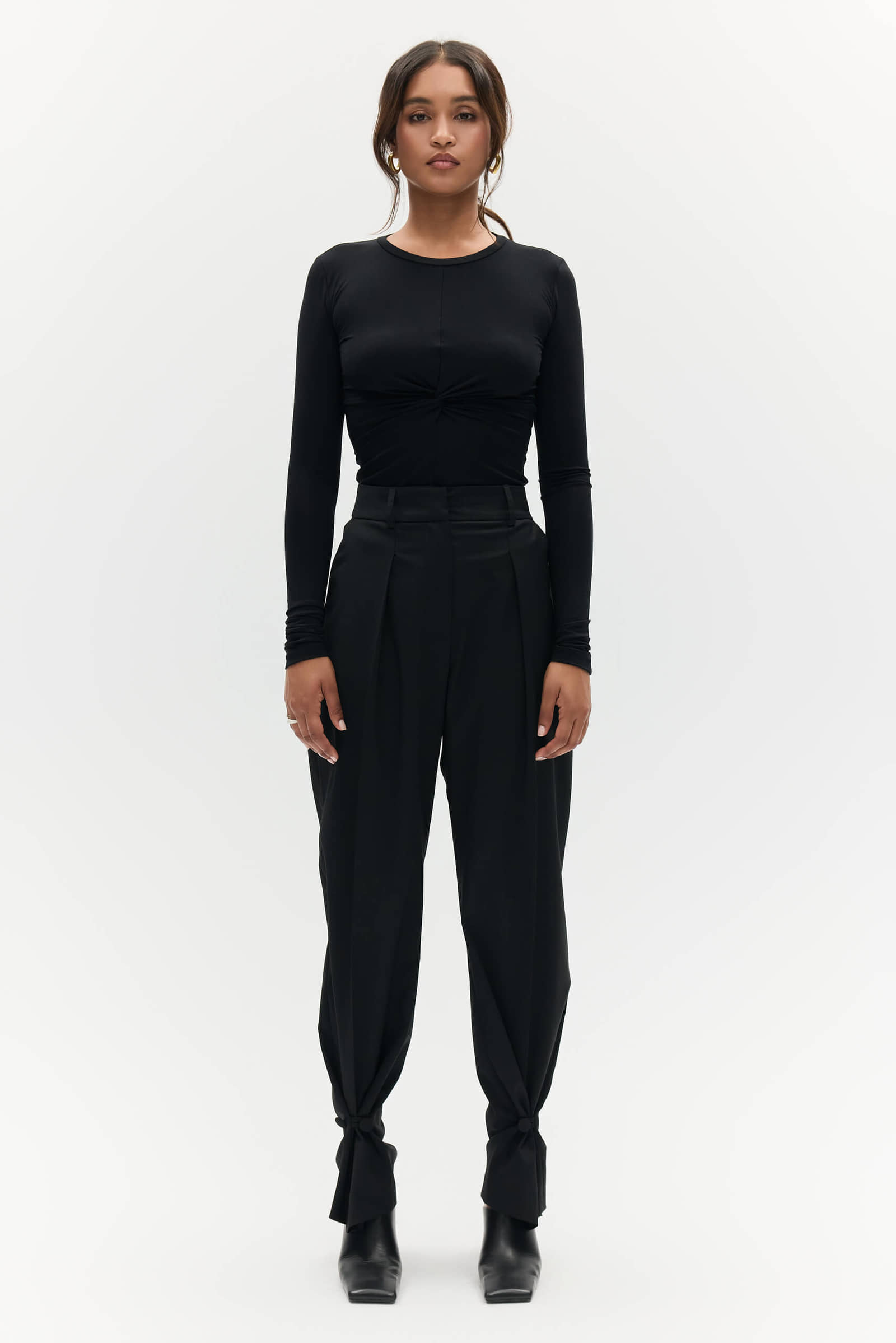 Black twisted blouse made by BENU Studio