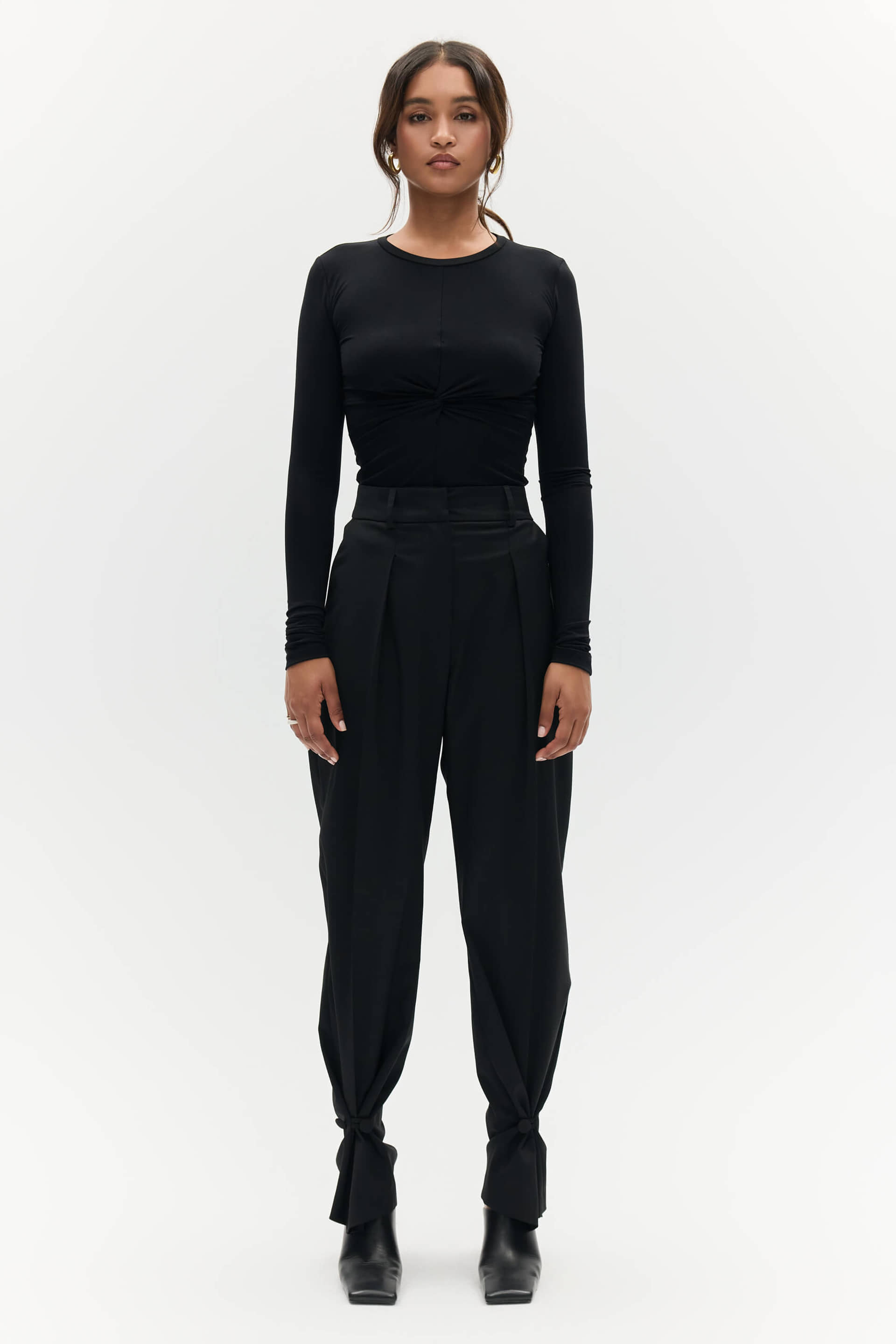 Black twisted blouse made by BENU Studio