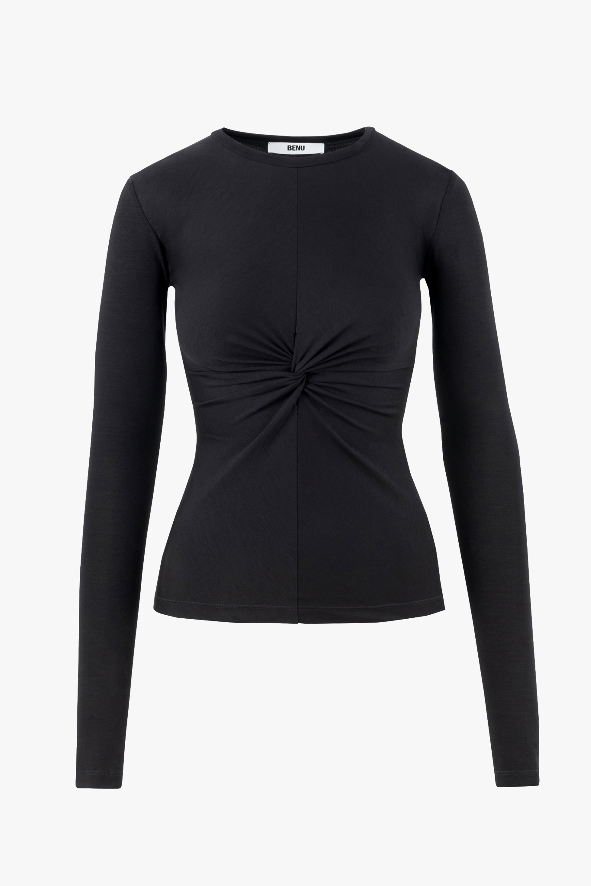Black twisted blouse made by BENU Studio