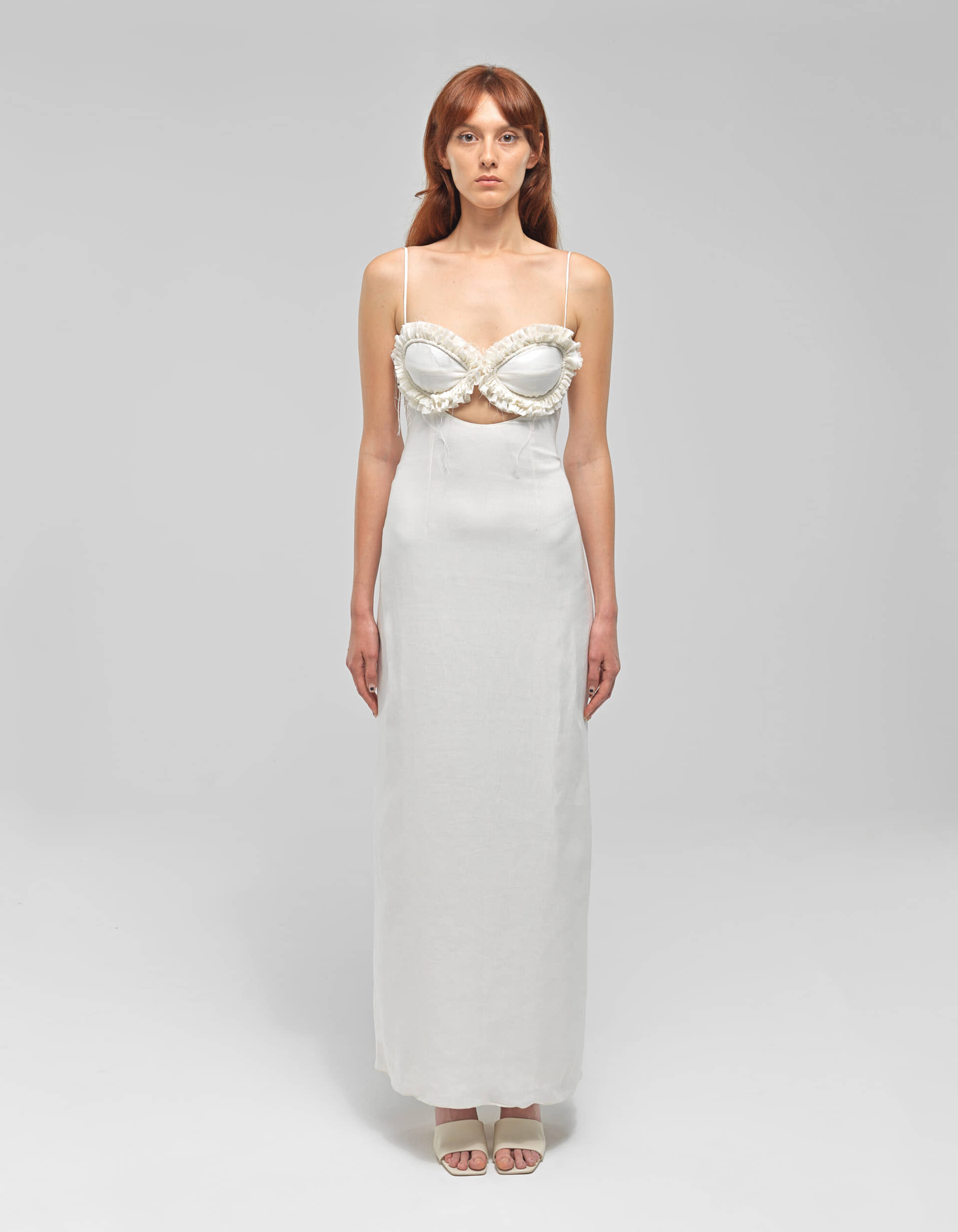 SARAH White Linen Dress With Ruffles made by MAET