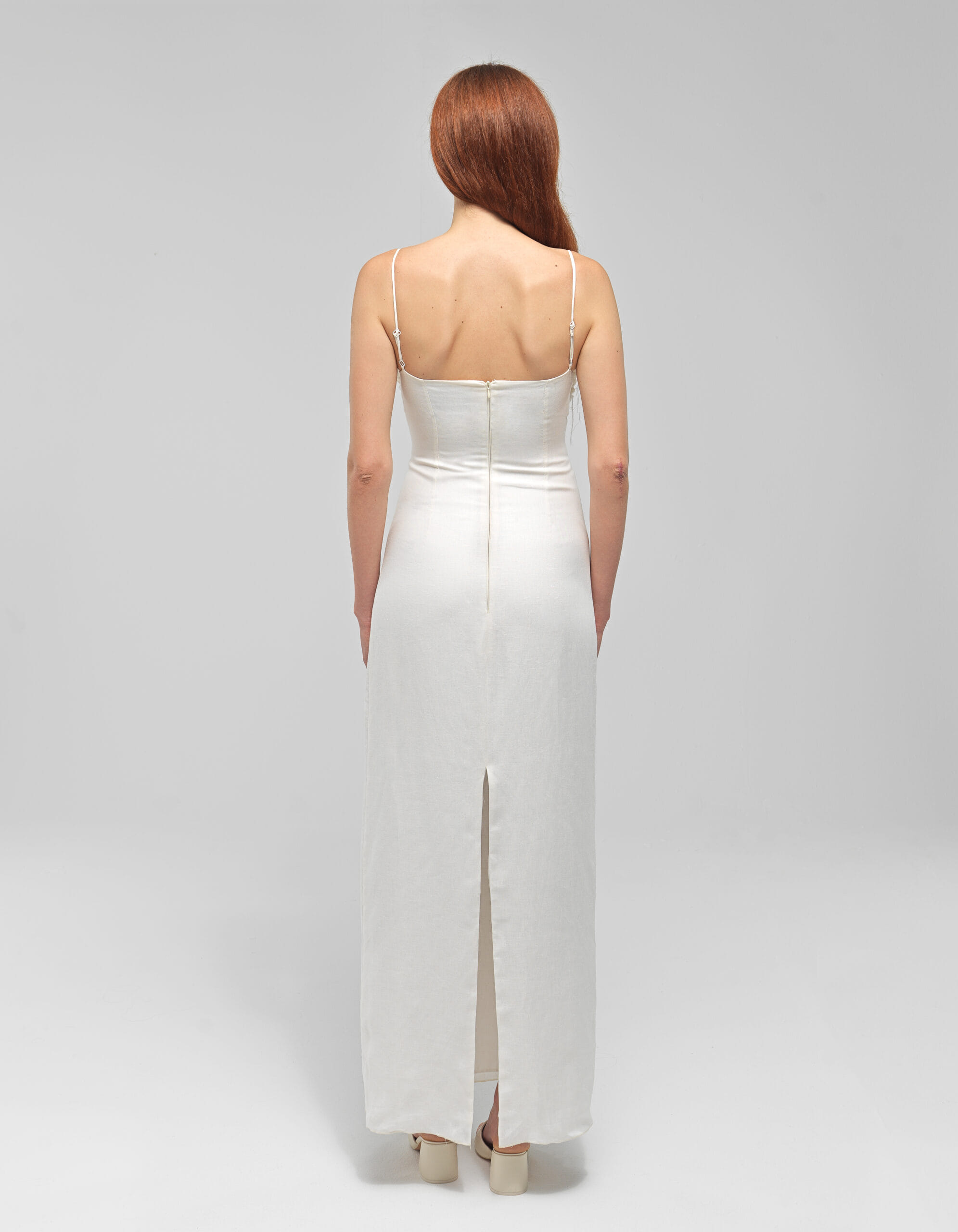 SARAH White Linen Dress With Ruffles made by MAET
