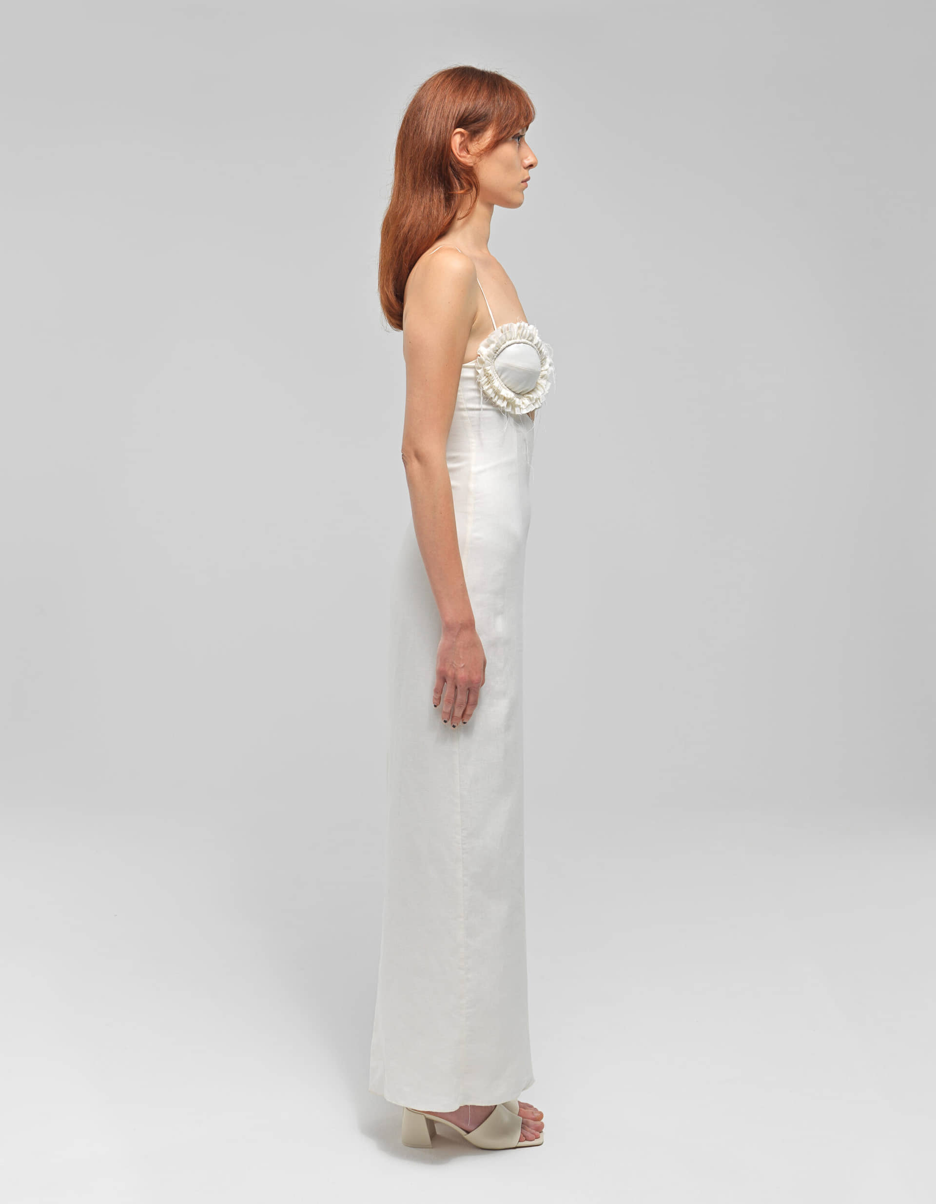 SARAH White Linen Dress With Ruffles made by MAET