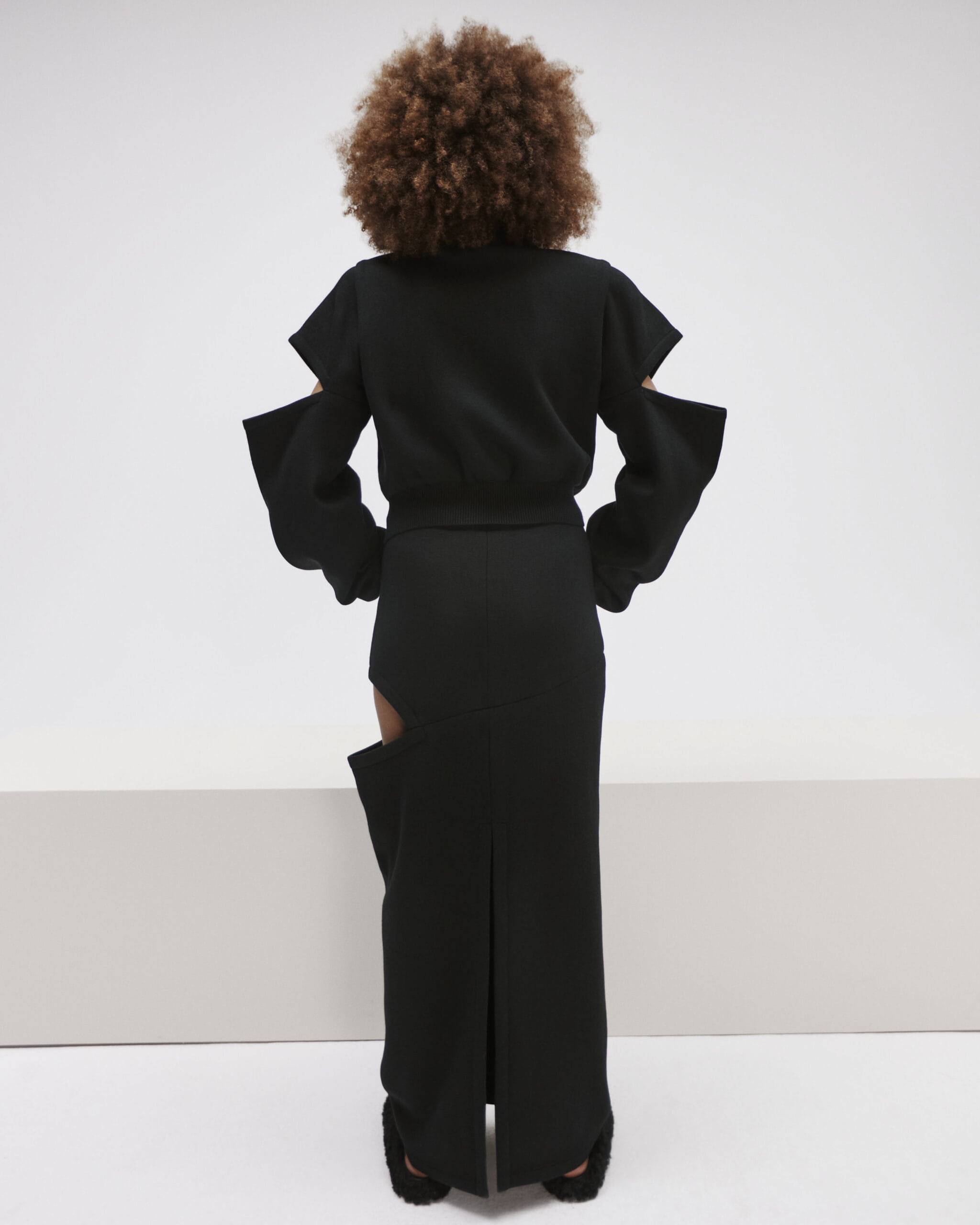 Long Skirt With A Cutout In Black made by YAVORSKA