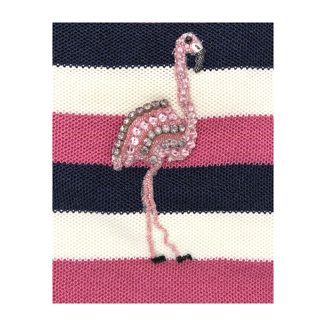 Flamingo Embroidered Stripe Pull Over Top made by SEMSEM