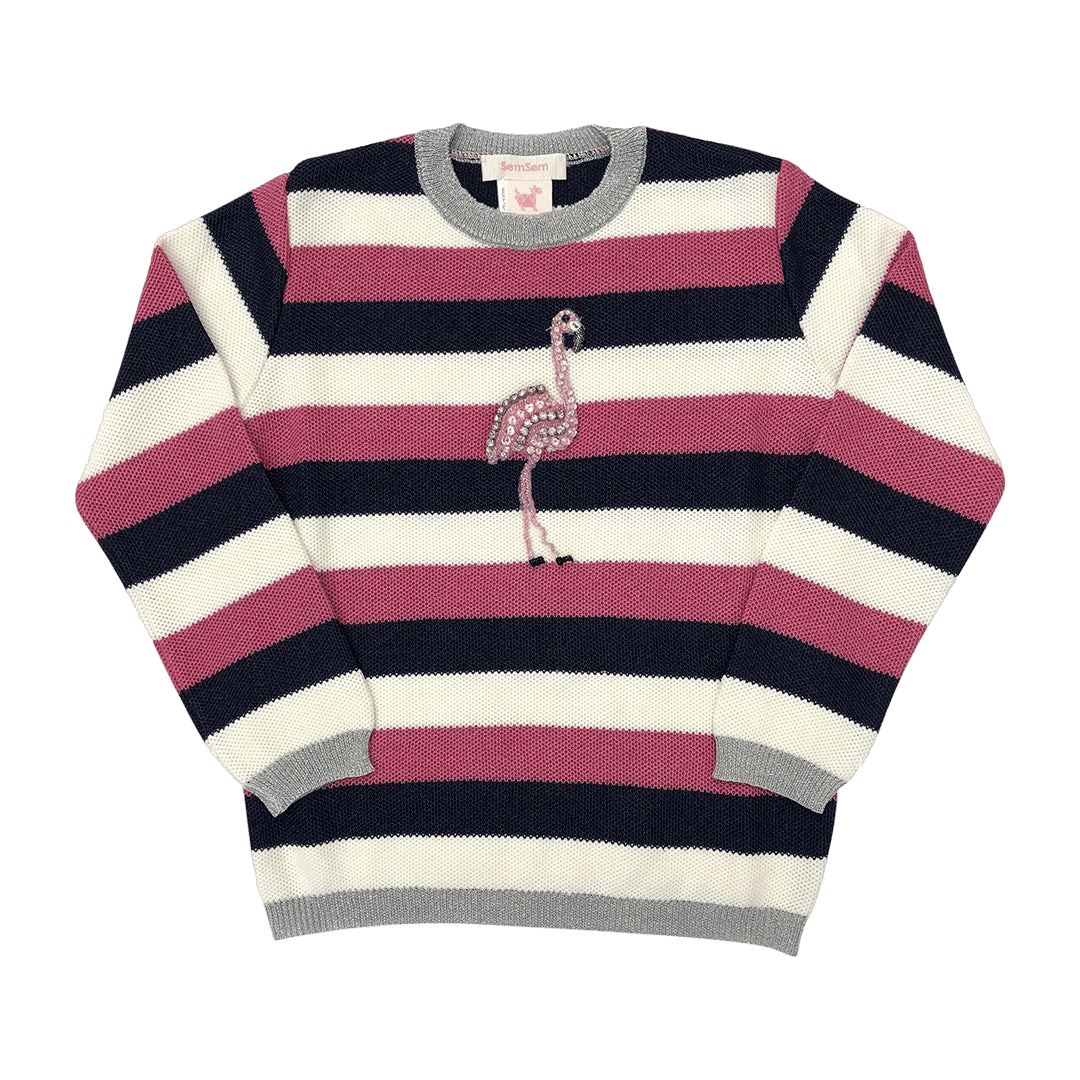 Flamingo Embroidered Stripe Pull Over Top made by SEMSEM