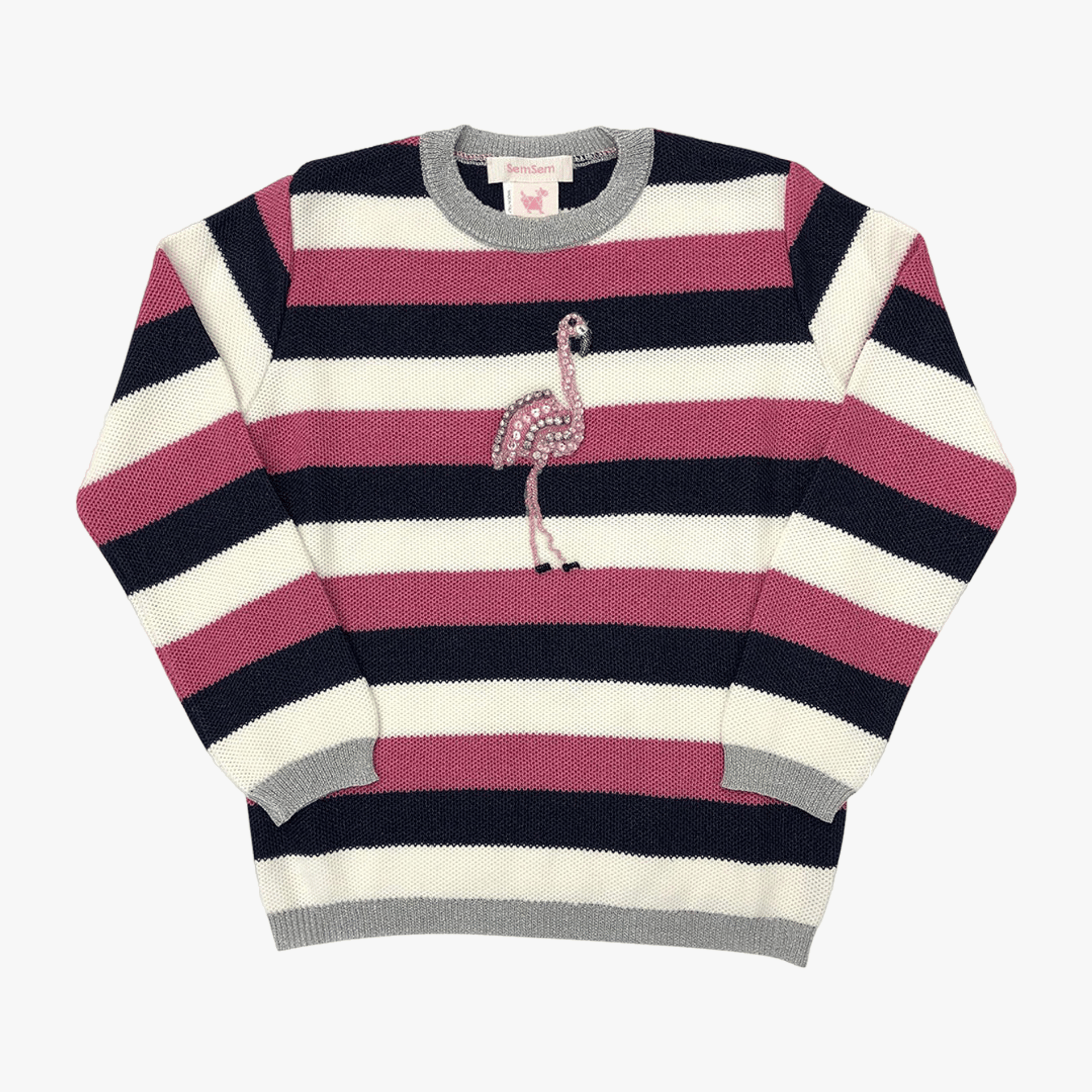 Flamingo Embroidered Stripe Pull Over Top made by SEMSEM