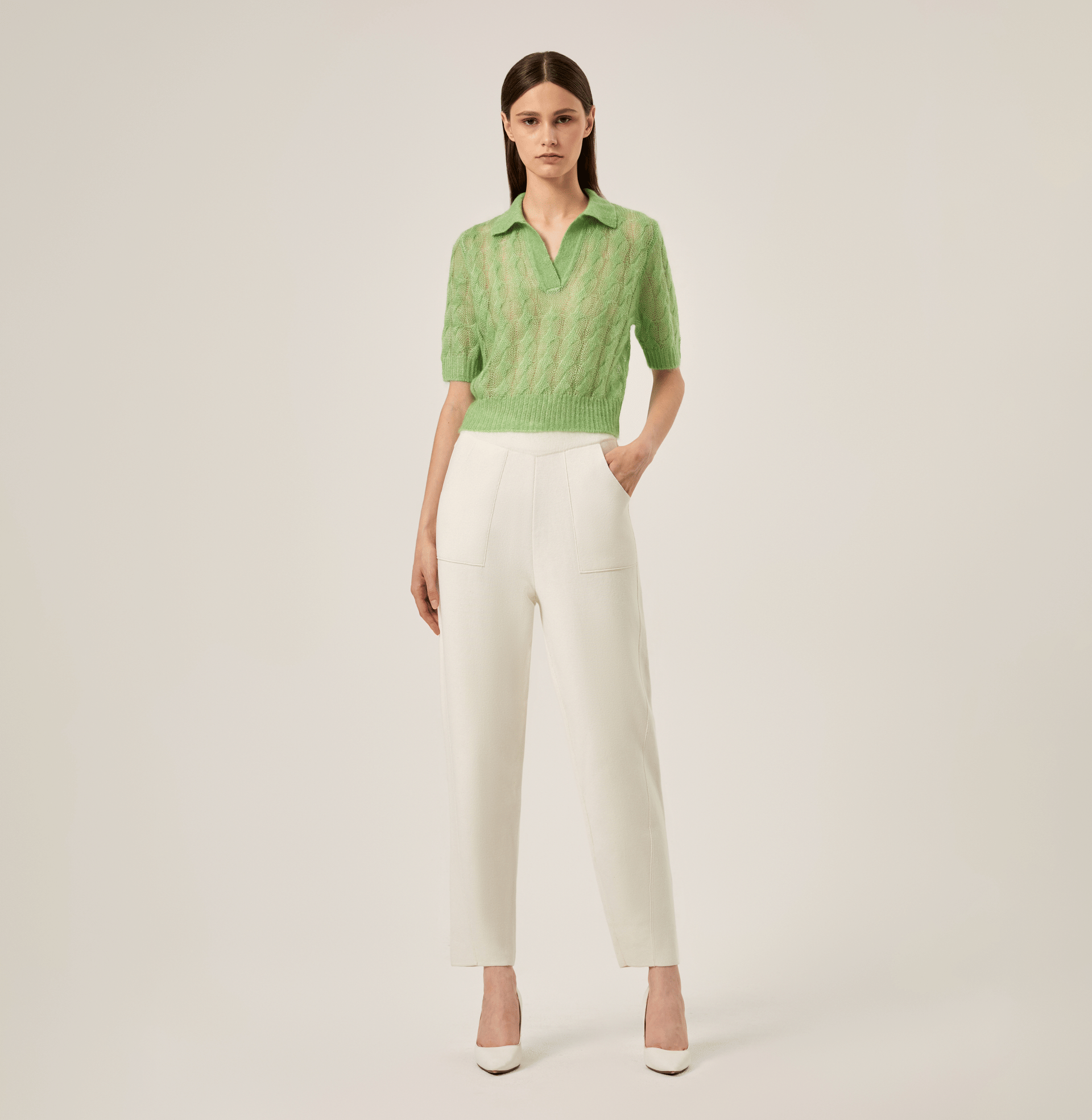 SHEER MOHAIR SHORT SLEEVE POLO SHIRT in Green made by CRUSH Collection