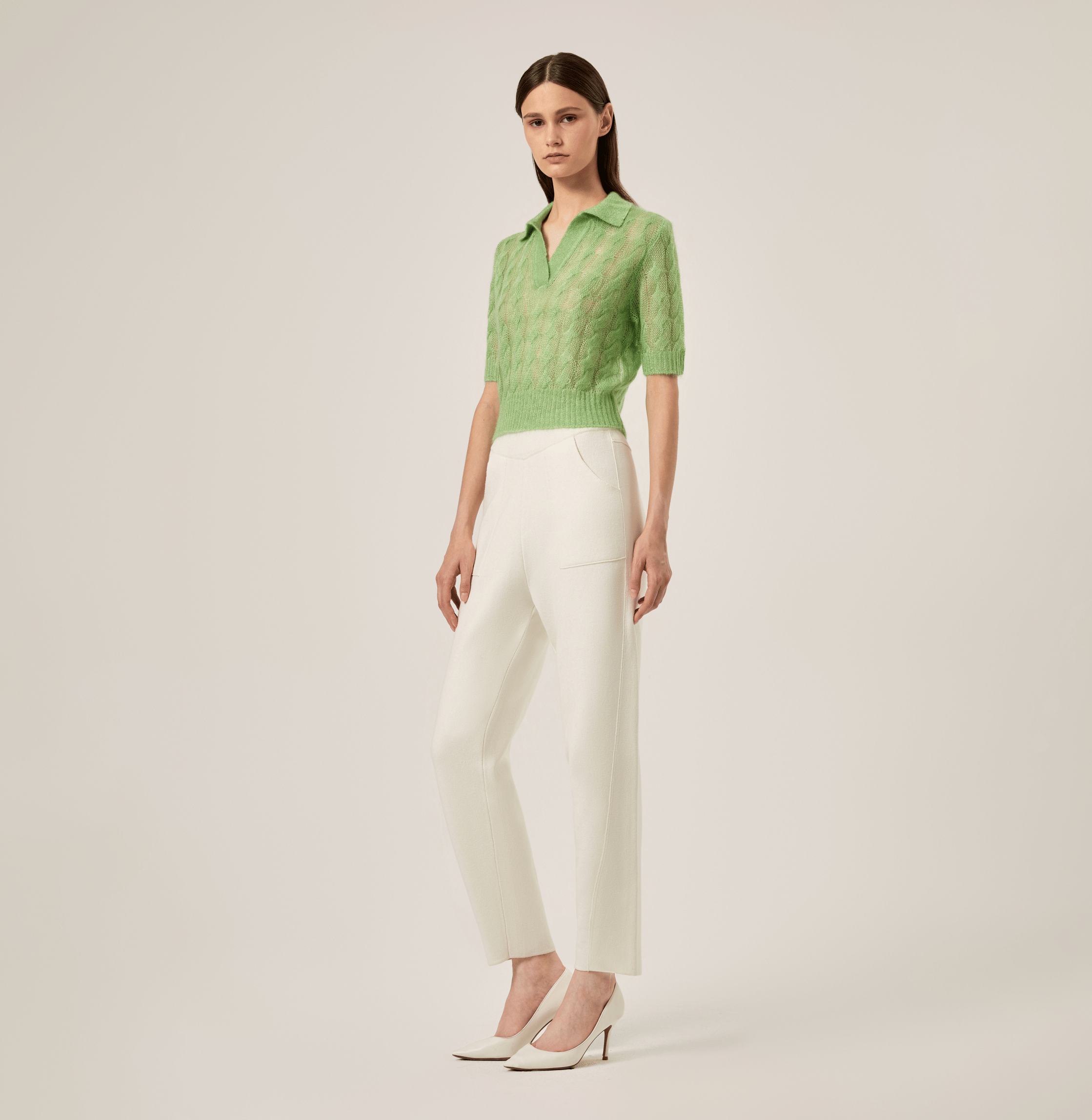 SHEER MOHAIR SHORT SLEEVE POLO SHIRT in Green made by CRUSH Collection