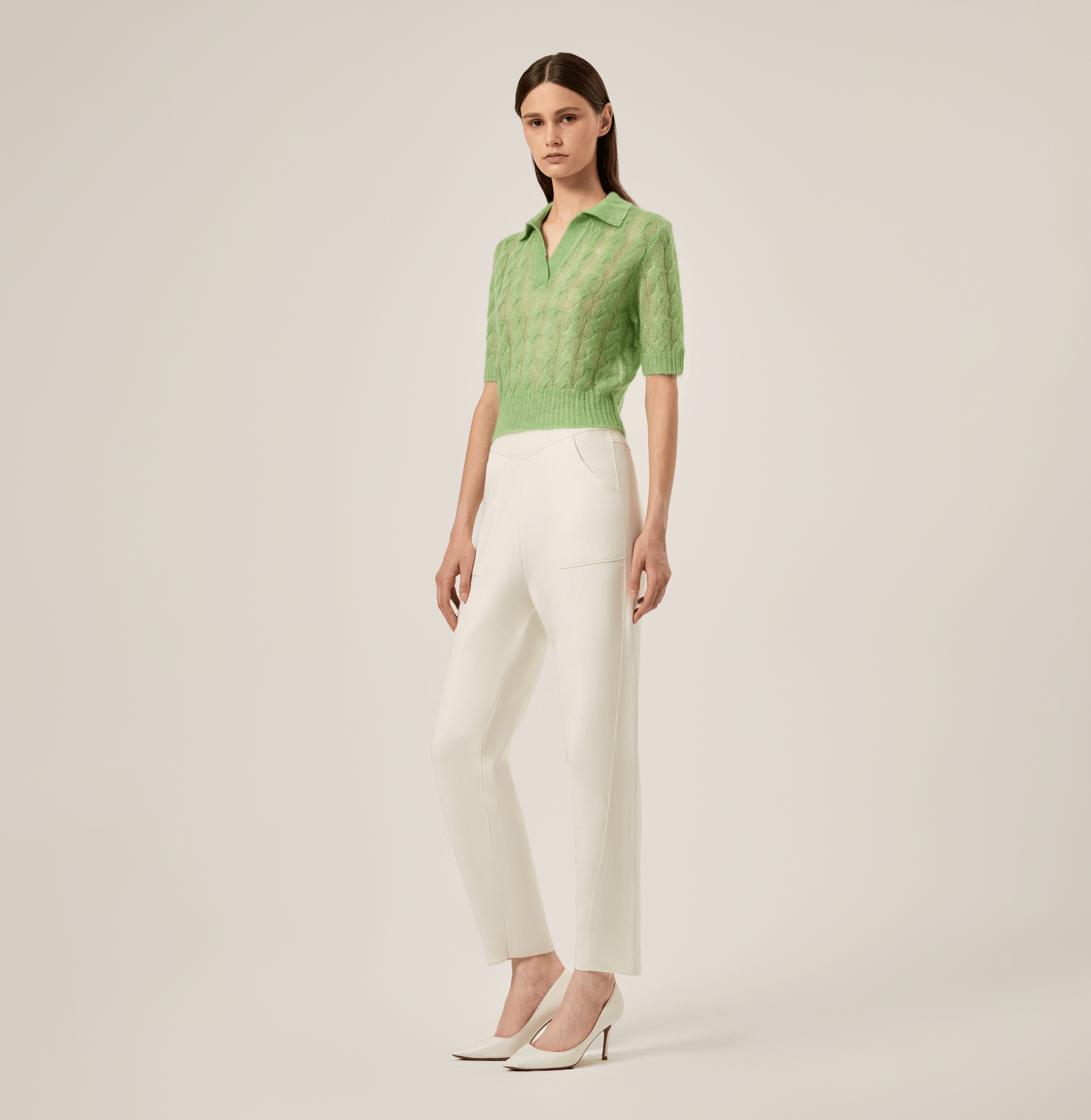 SHEER MOHAIR SHORT SLEEVE POLO SHIRT in Green made by CRUSH Collection