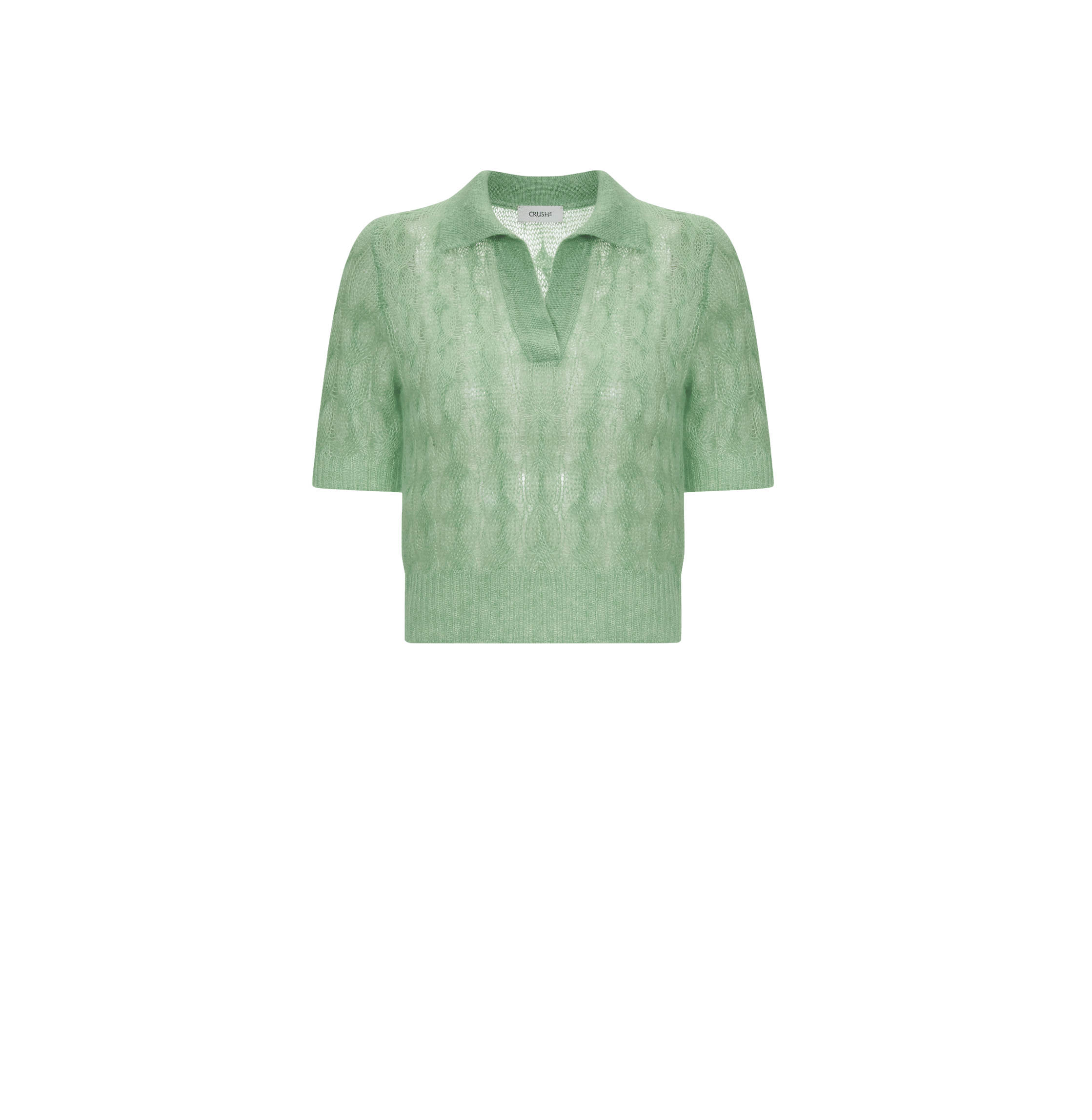 SHEER MOHAIR SHORT SLEEVE POLO SHIRT in Green made by CRUSH Collection