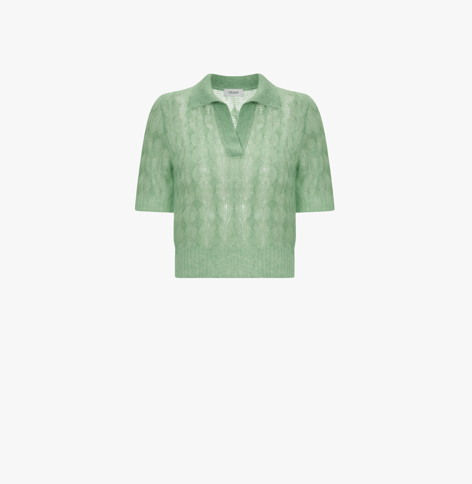 SHEER MOHAIR SHORT SLEEVE POLO SHIRT in Green made by CRUSH Collection
