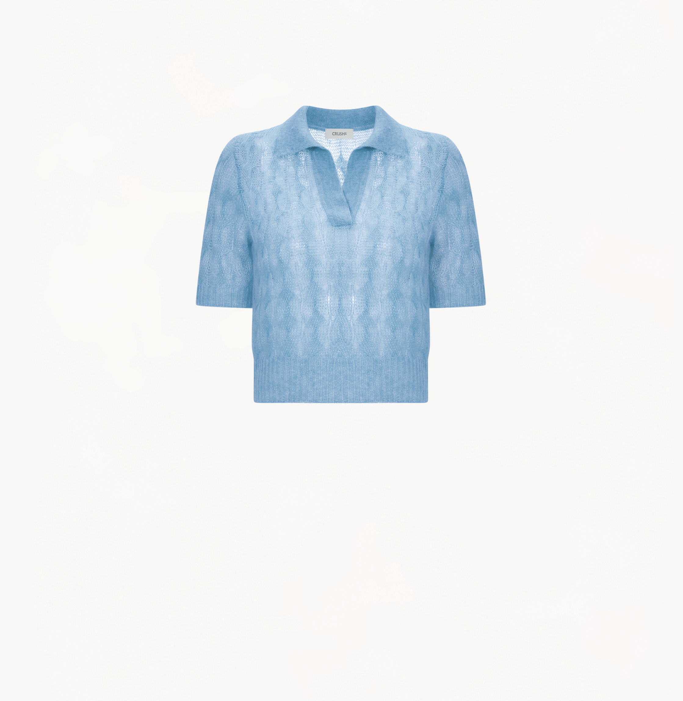 SHEER MOHAIR SHORT SLEEVE POLO SHIRT in Blue made by CRUSH Collection