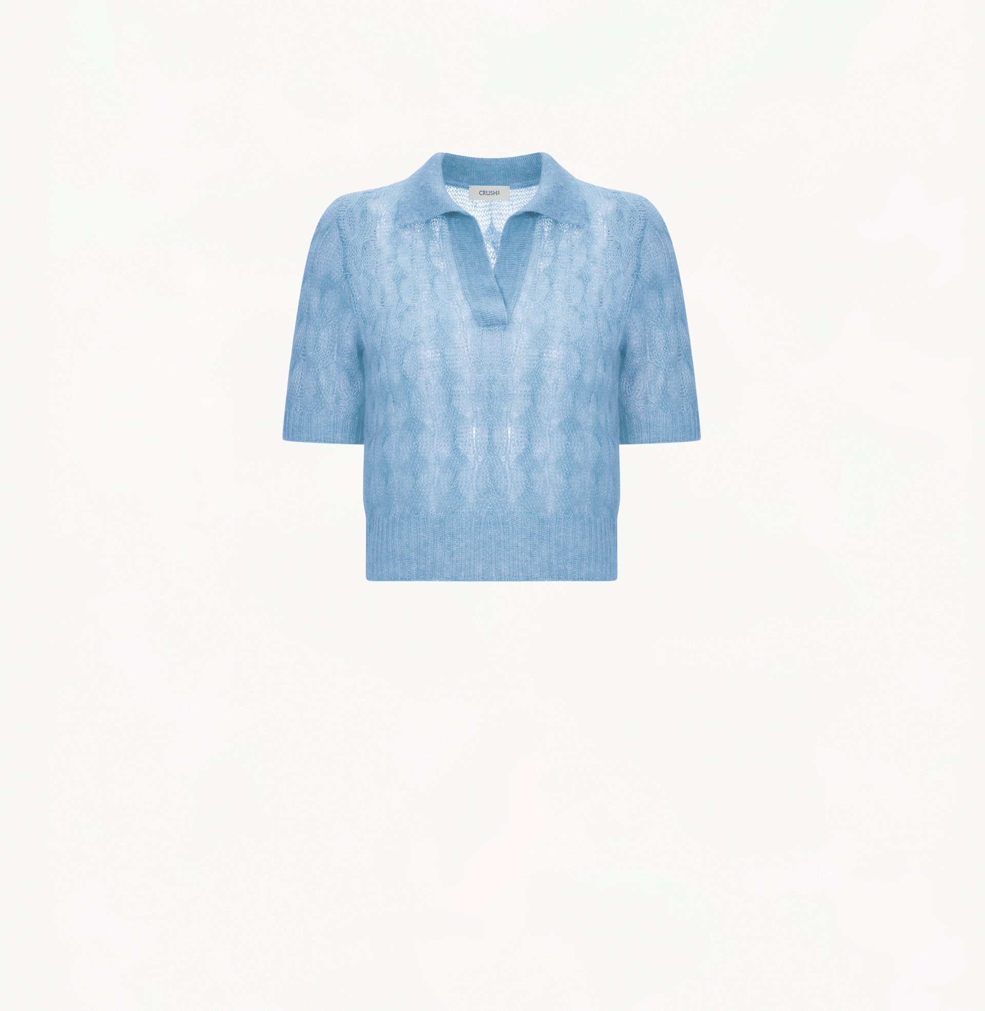 SHEER MOHAIR SHORT SLEEVE POLO SHIRT in Blue made by CRUSH Collection