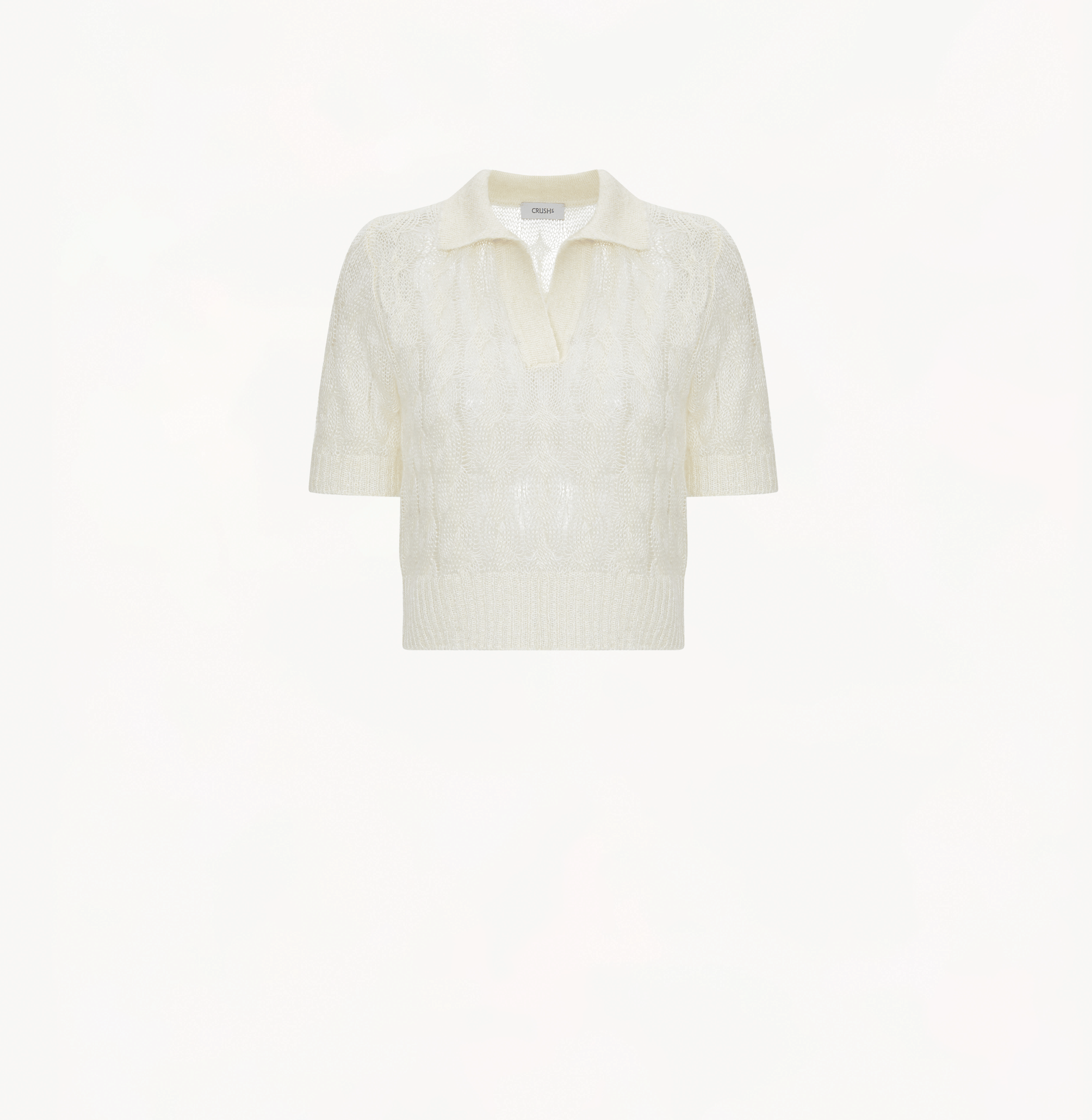 SHEER MOHAIR SHORT SLEEVE POLO SHIRT in White made by CRUSH Collection