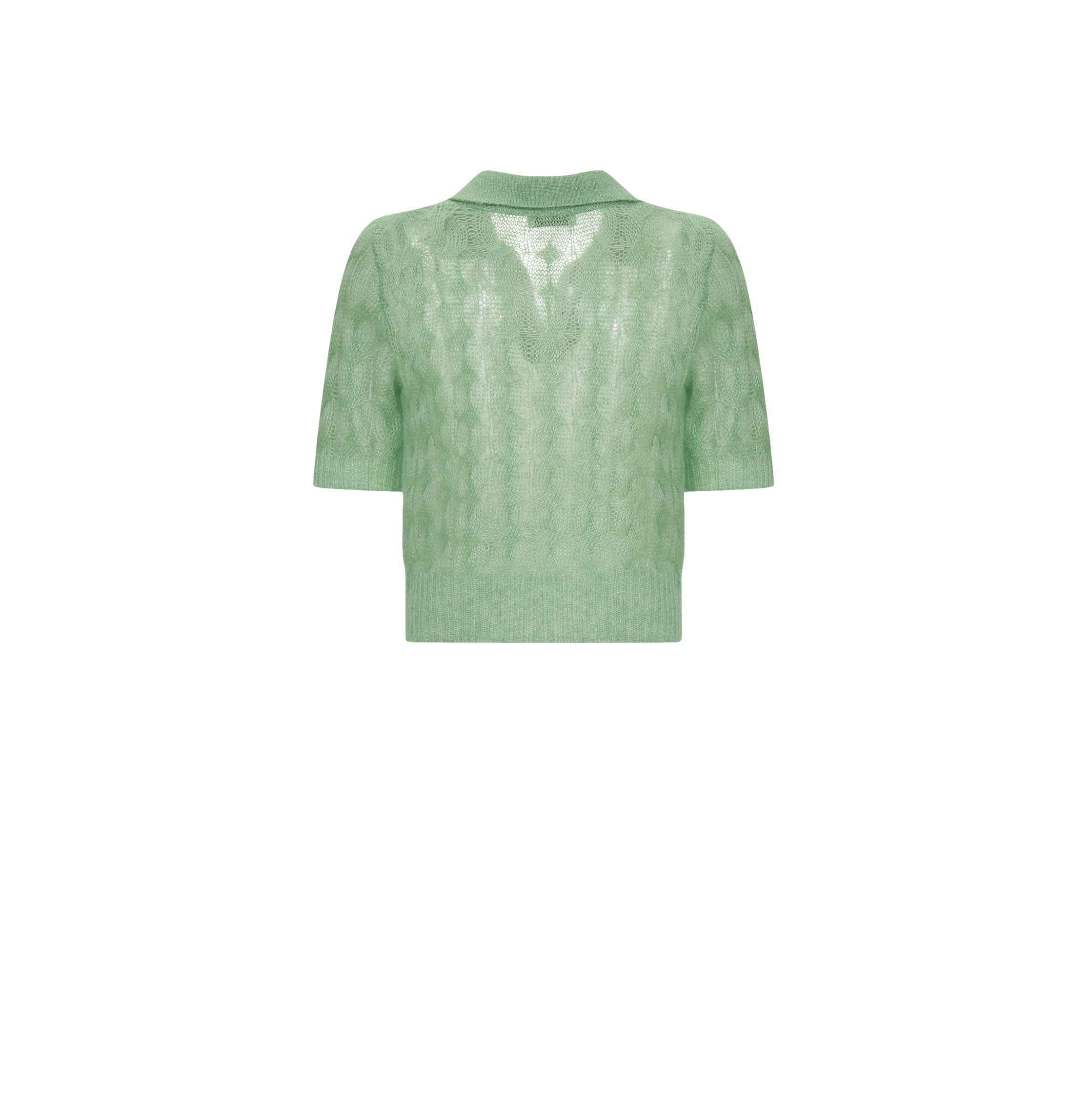 SHEER MOHAIR SHORT SLEEVE POLO SHIRT in Green made by CRUSH Collection