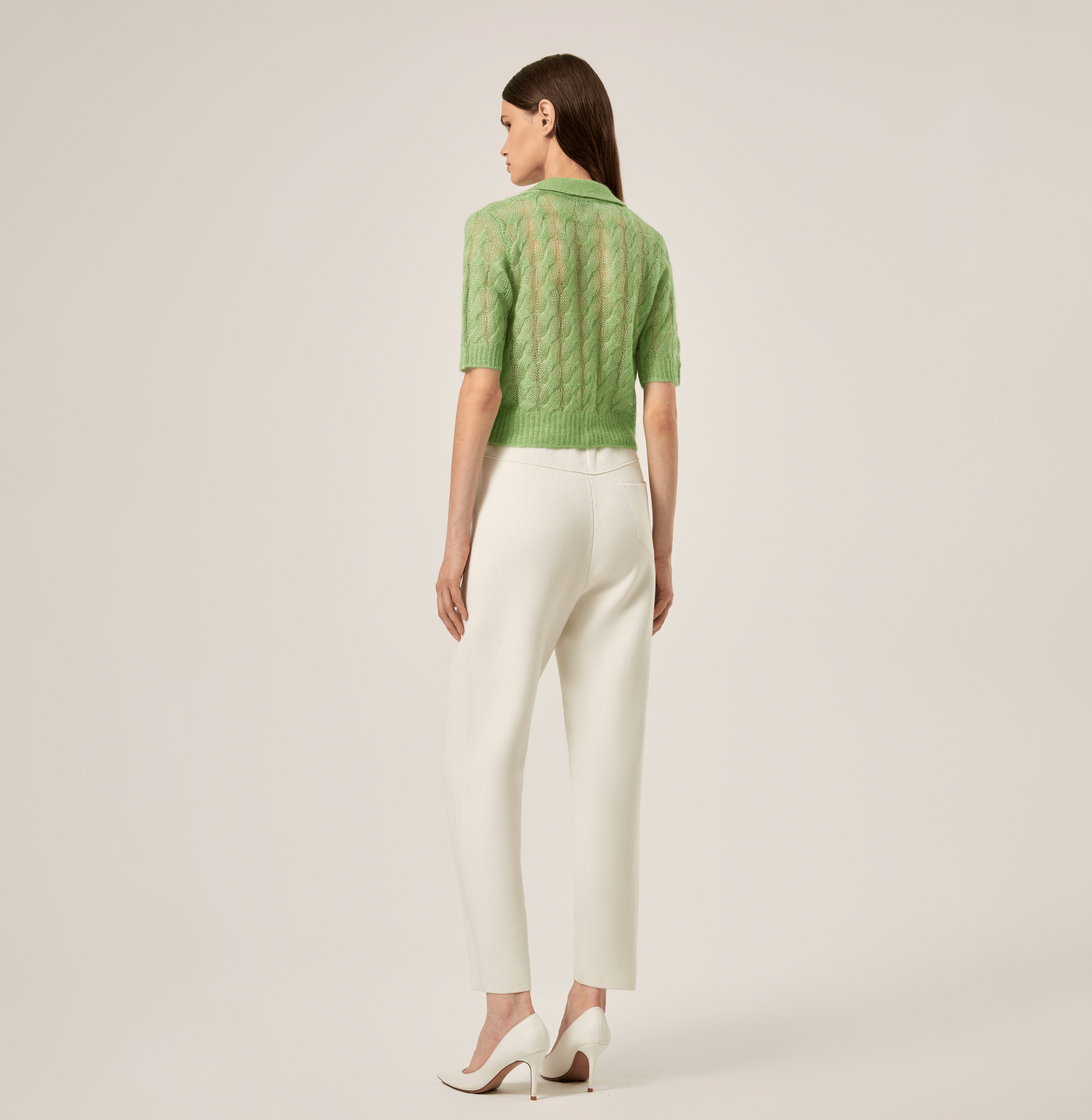 SHEER MOHAIR SHORT SLEEVE POLO SHIRT in Green made by CRUSH Collection