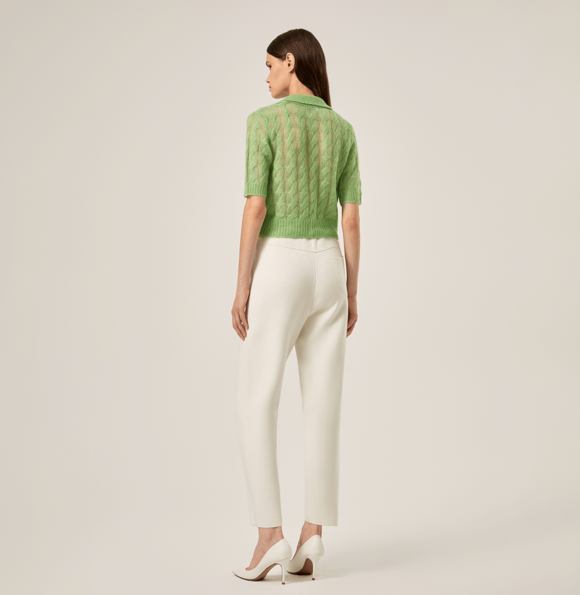 SHEER MOHAIR SHORT SLEEVE POLO SHIRT in Green made by CRUSH Collection