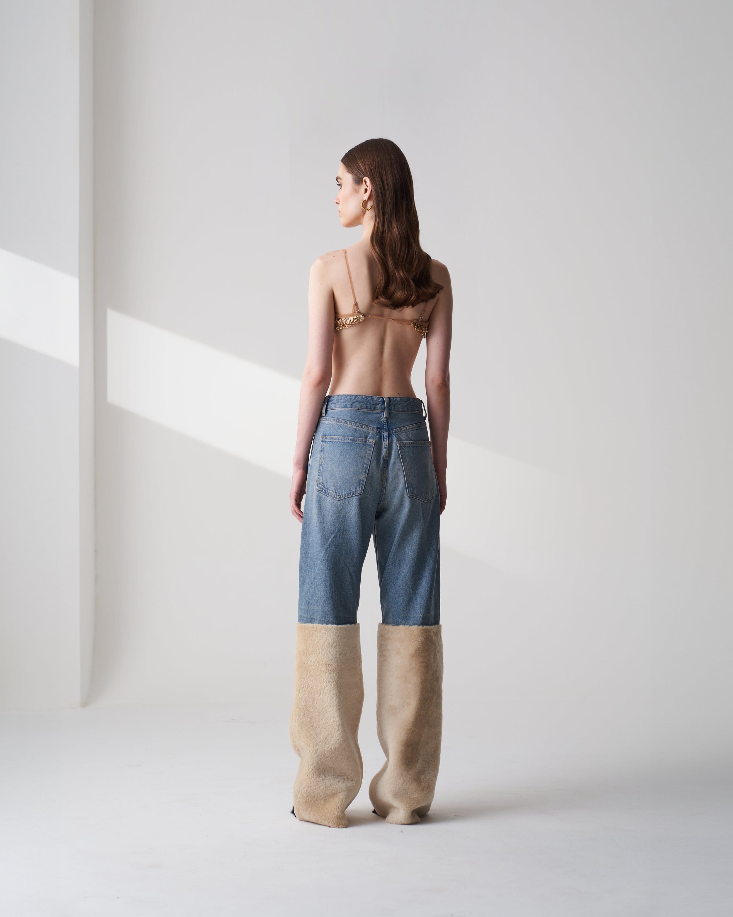 Upcycled Shearling Jeans made by Szabo Sihag