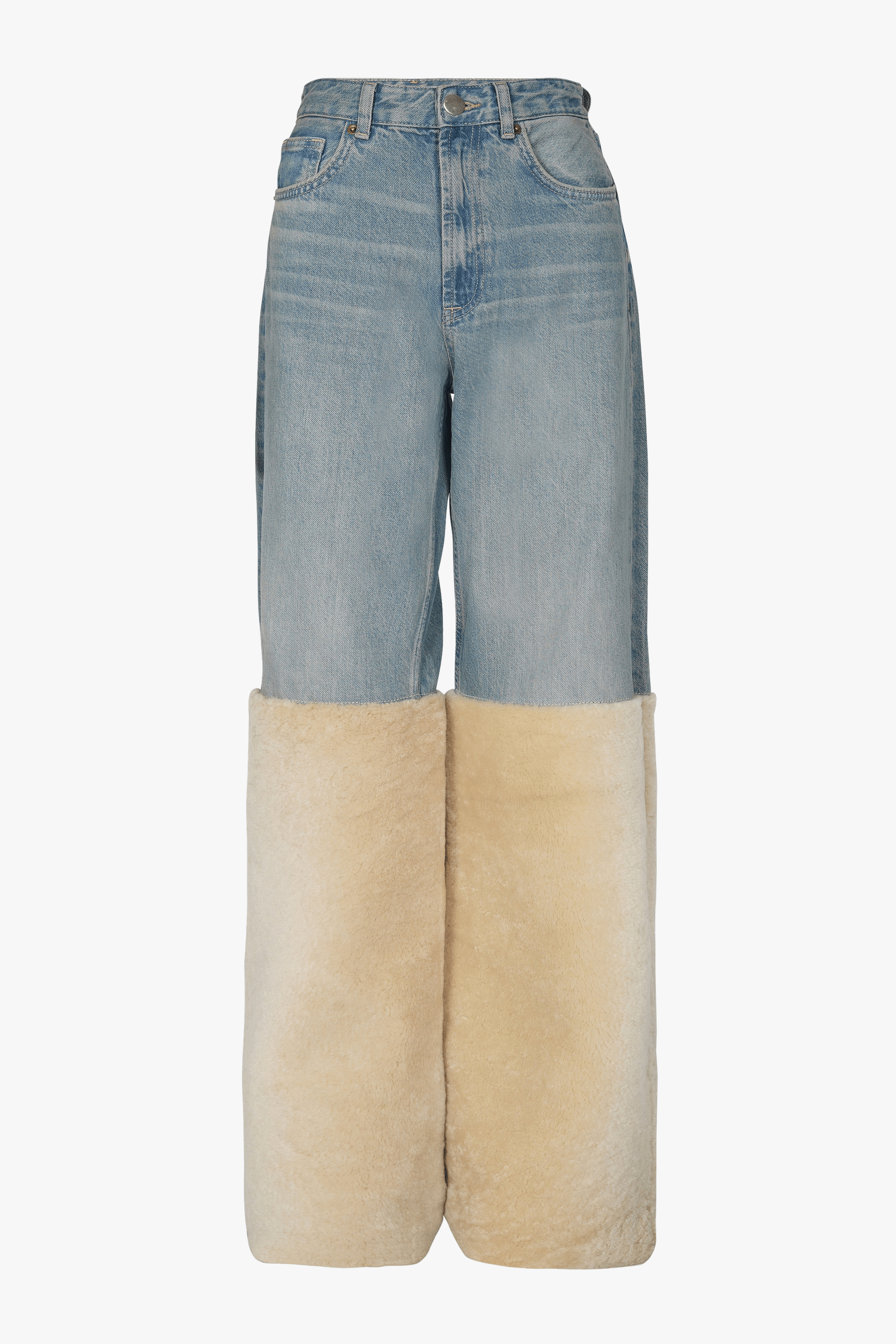 Upcycled Shearling Jeans made by Szabo Sihag