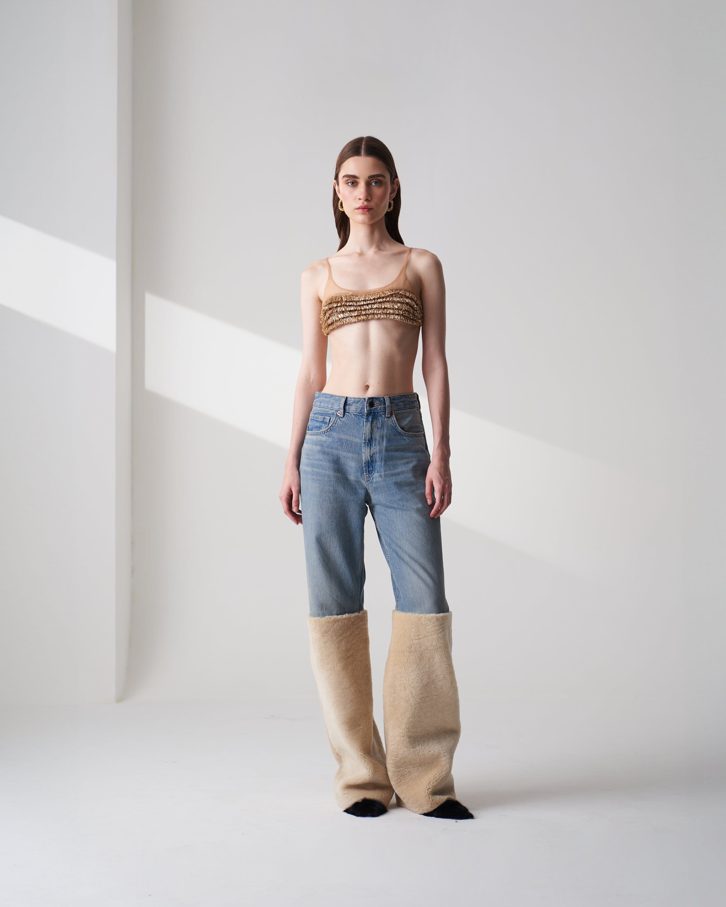 Upcycled Shearling Jeans made by Szabo Sihag