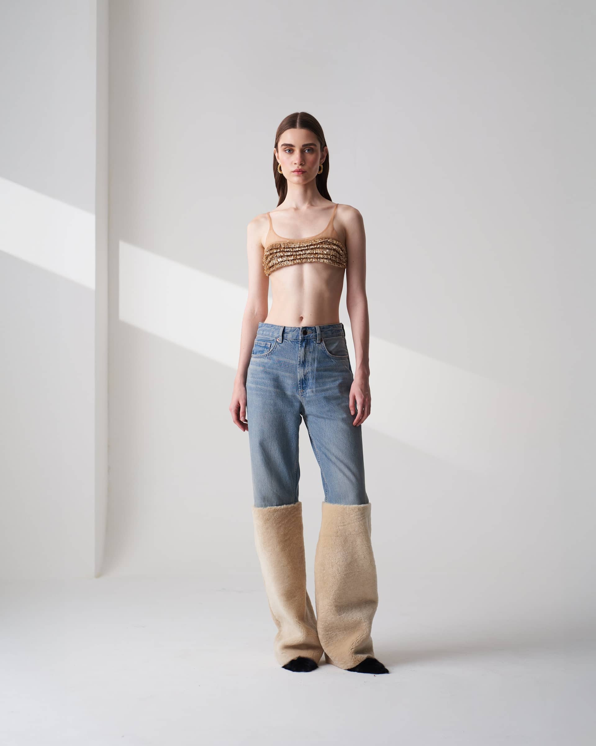 Upcycled Shearling Jeans made by Szabo Sihag