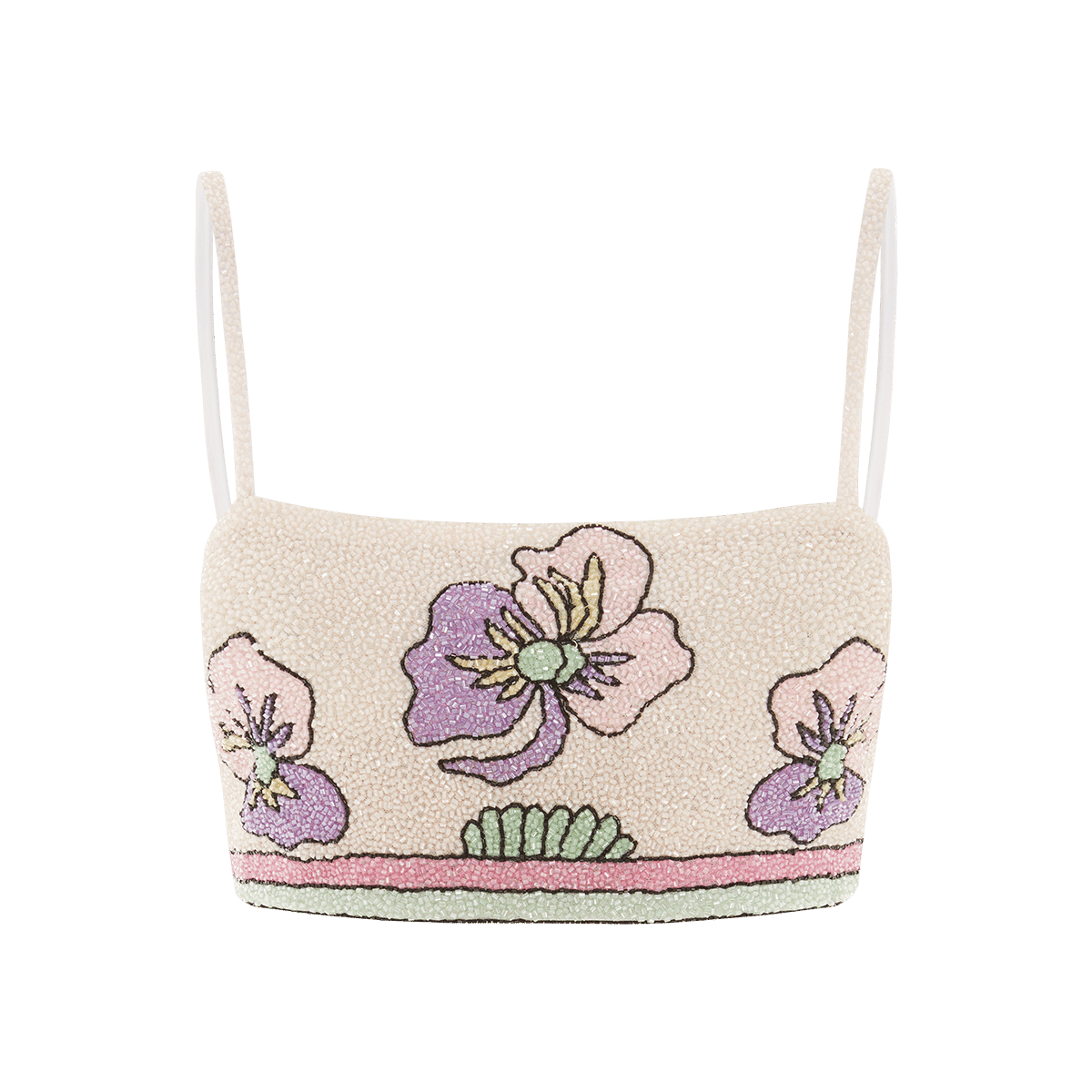 Tallulah Crystal Co-Ord Pull On Top in Beige made by Oceanus Swimwear