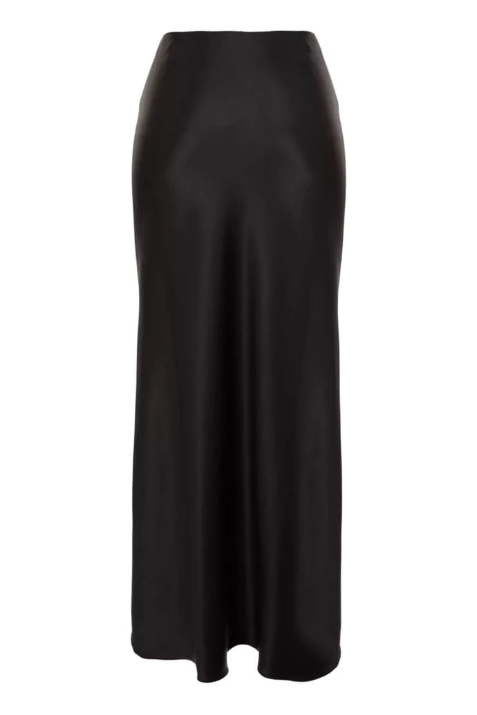 High-Rise Satin Silk Slip Skirt in Black made by Aureliana