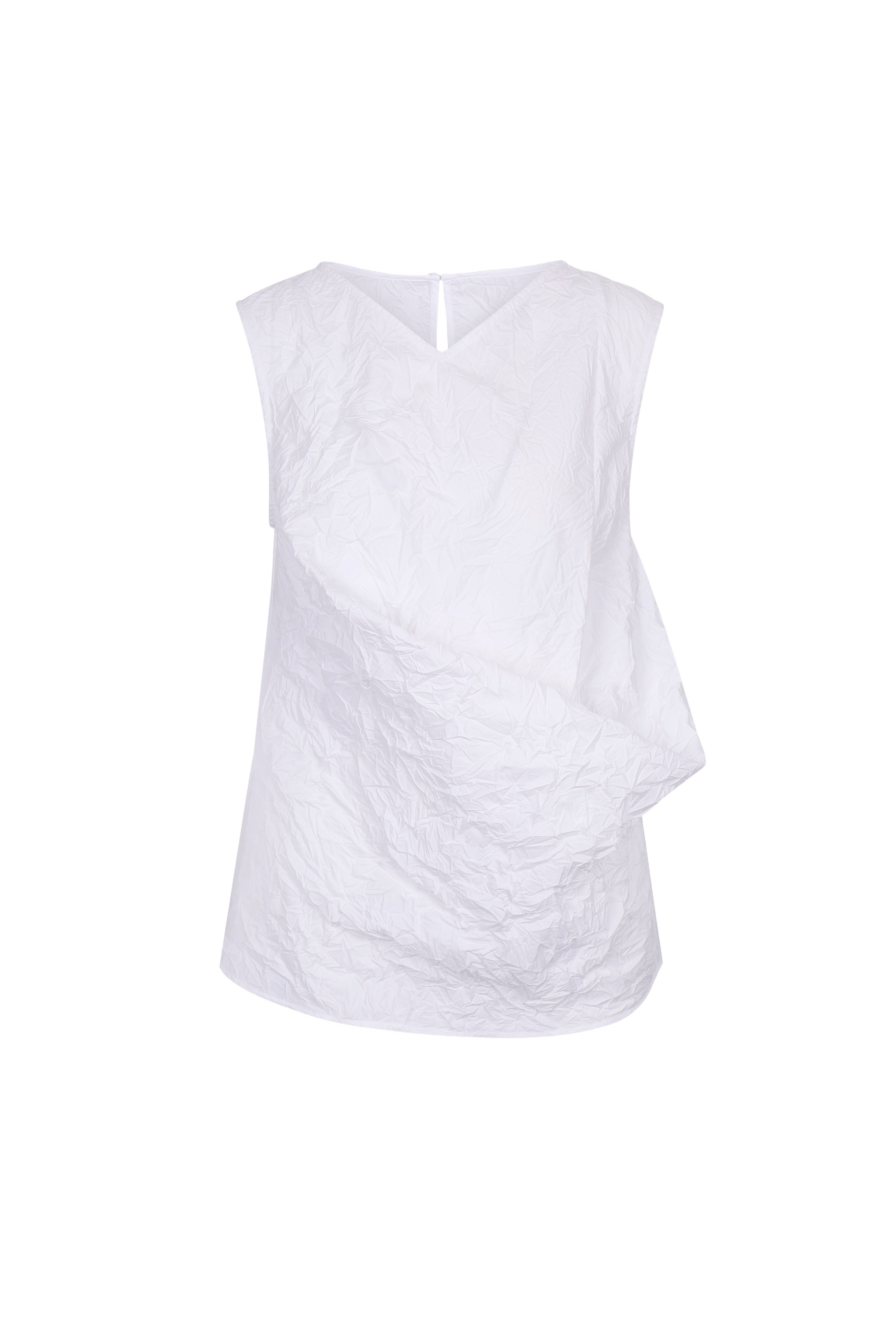 WHITE CRINKLED TEXTURE POLYESTER SLEEVELESS TOP made by YIBRI