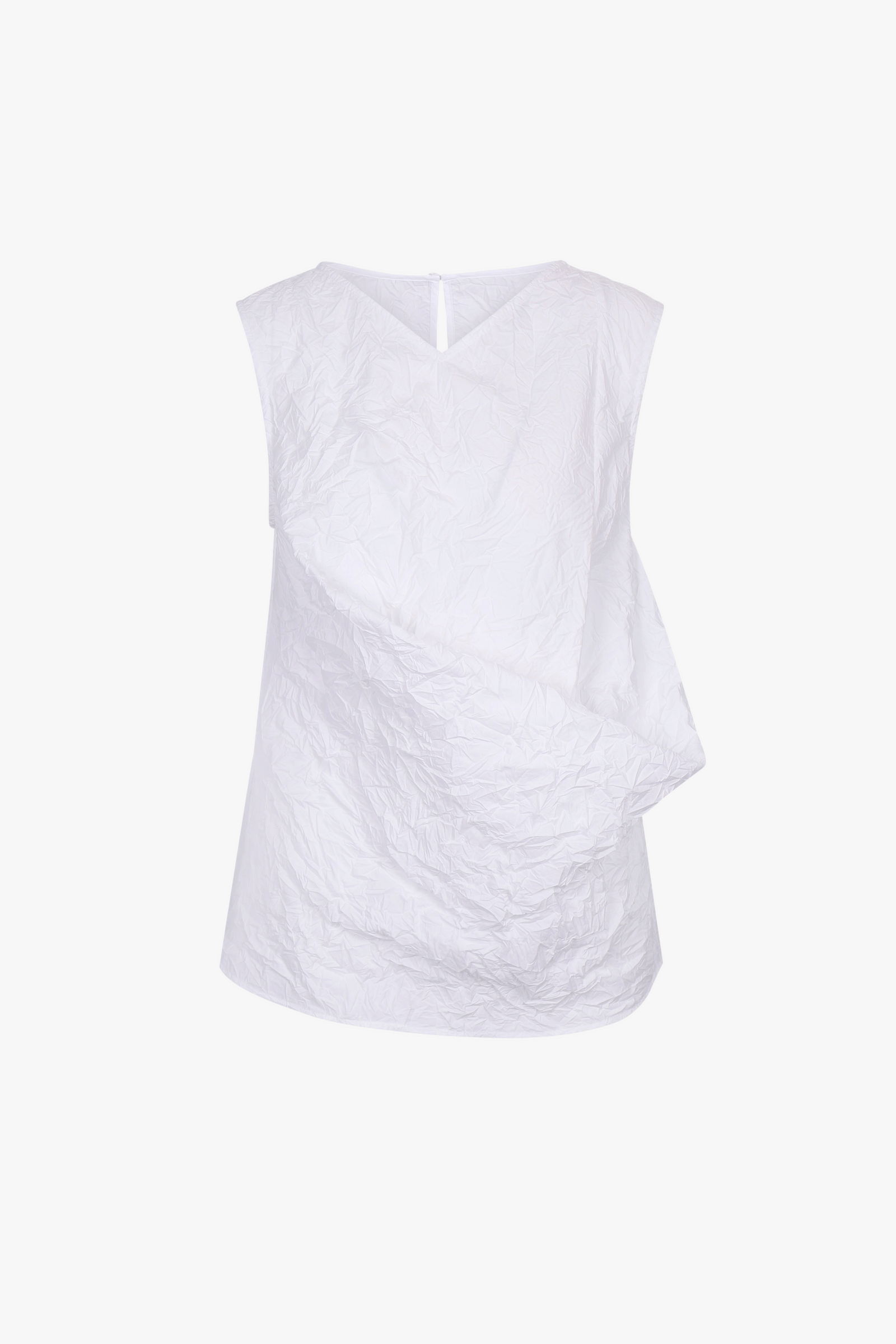 WHITE CRINKLED TEXTURE POLYESTER SLEEVELESS TOP made by YIBRI