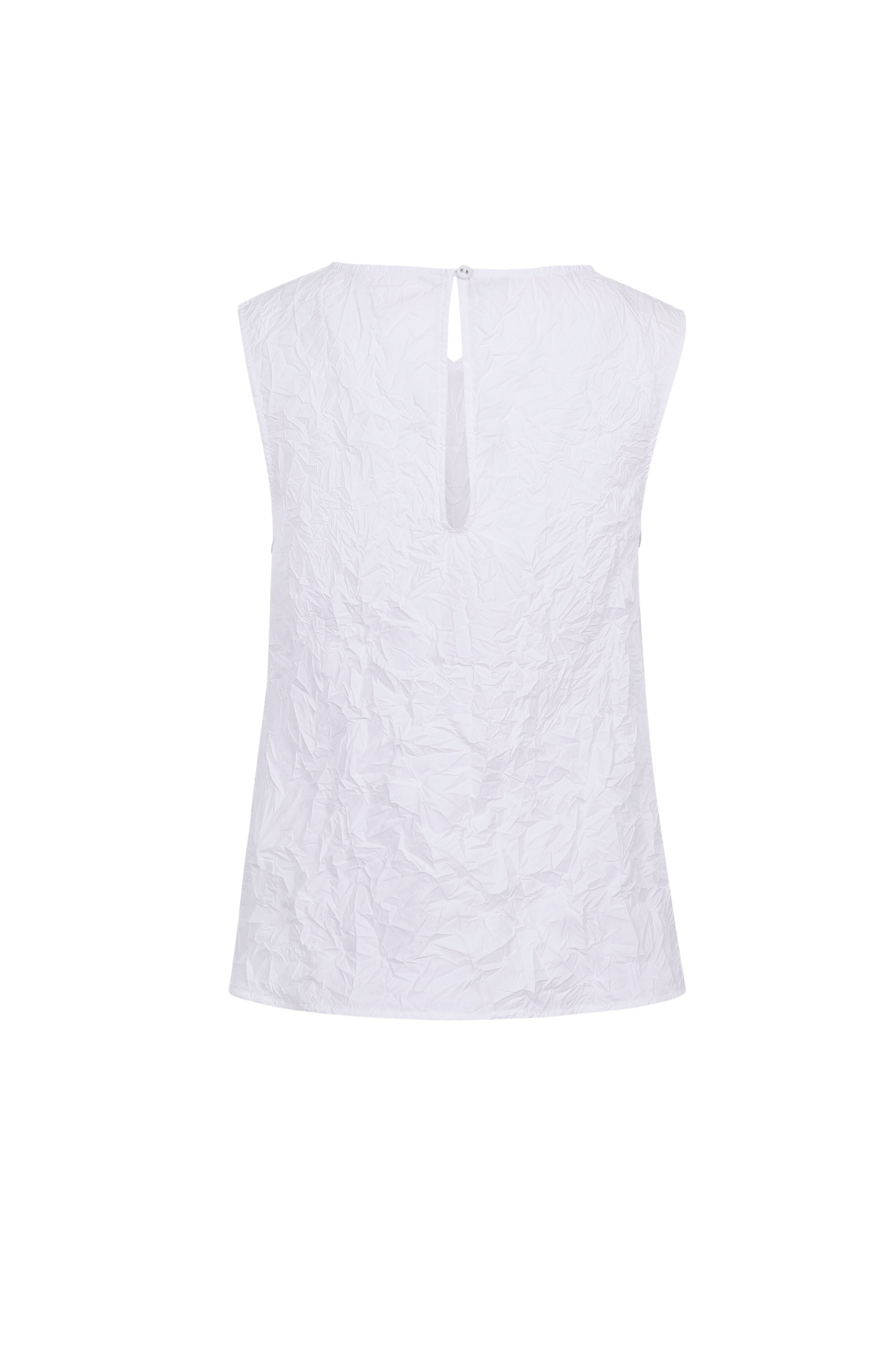 WHITE CRINKLED TEXTURE POLYESTER SLEEVELESS TOP made by YIBRI