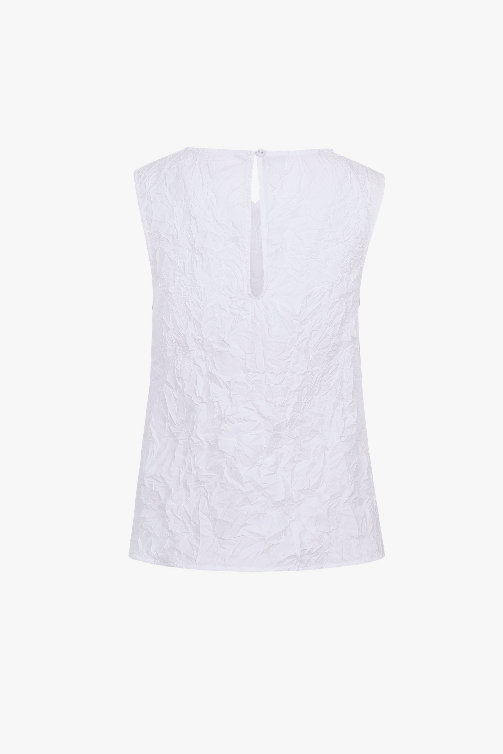 WHITE CRINKLED TEXTURE POLYESTER SLEEVELESS TOP made by YIBRI
